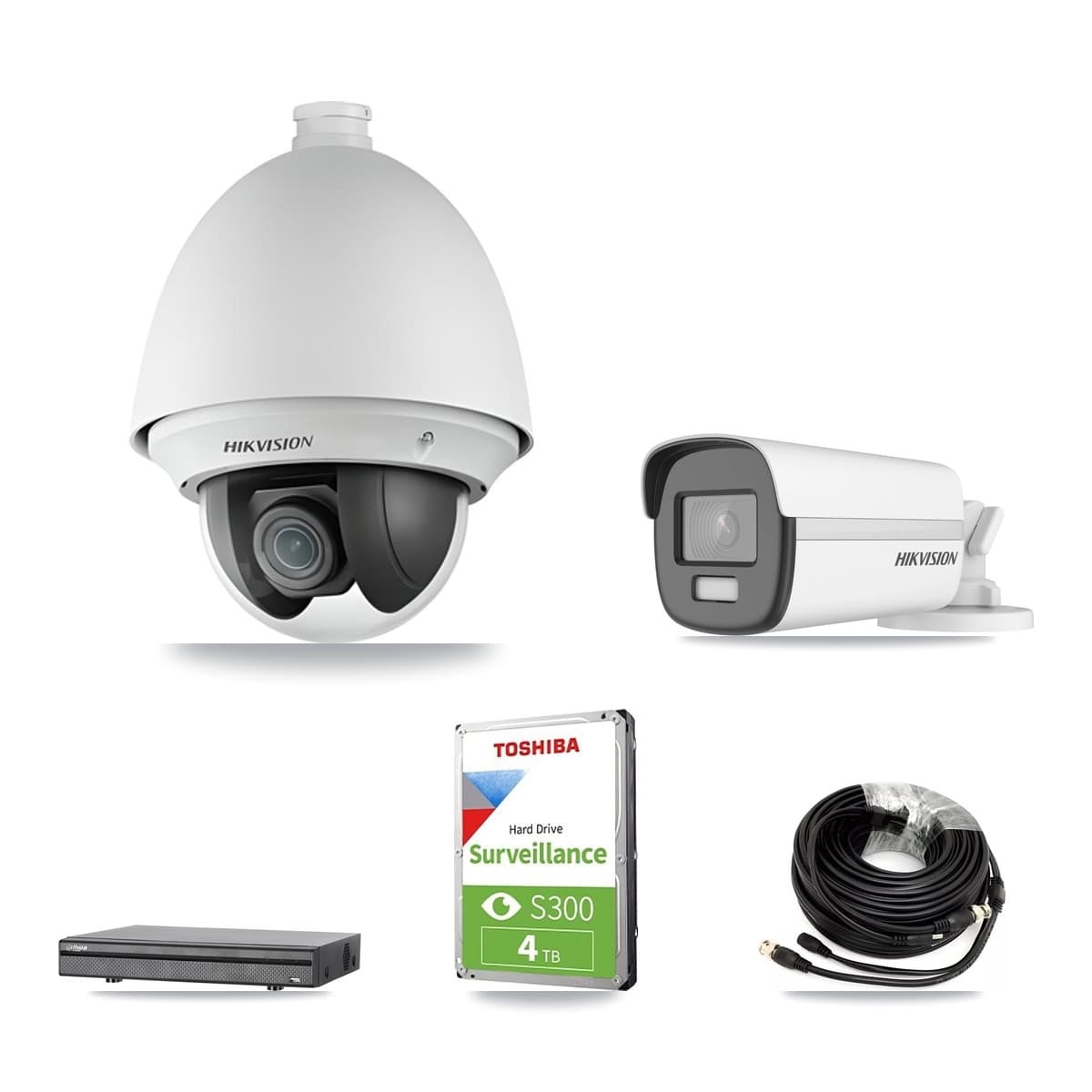 Hikvision & Dahua 8-Channel 2MP – 4K CCTV Kit — 1 DS-2AE4225T 2MP PTZ + 1 DS-2CE12UF3T 4K Bullet Cameras + 4TB Recording (DH-XVR5108H Recorder) - Image 1