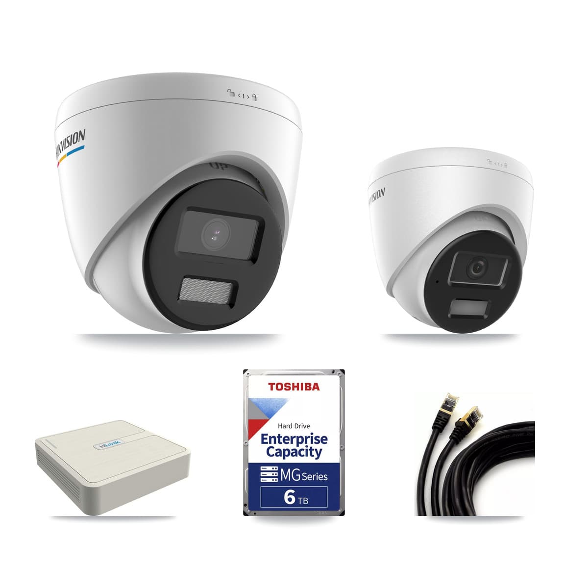 Hikvision & HiLook 8-Channel 2MP – 4MP CCTV Kit — 3 2MP + 3 4MP Turret Cameras + 6TB Recording (NVR-108H-D Recorder) - Image 1