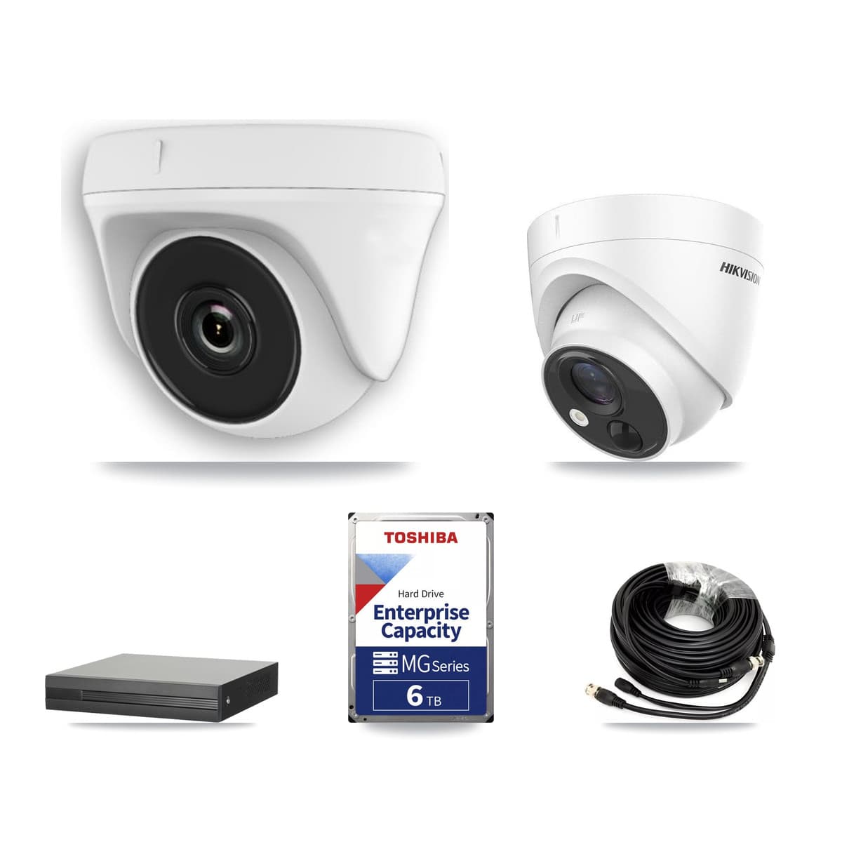 Hikvision 8-Channel 2MP – 5MP CCTV Kit — 1 DS-2CE71H0T 5MP Turret + 7 White HDT-2MP-N20W 2MP Dome Cameras + 6TB Recording (XVR-3108HS Recorder)