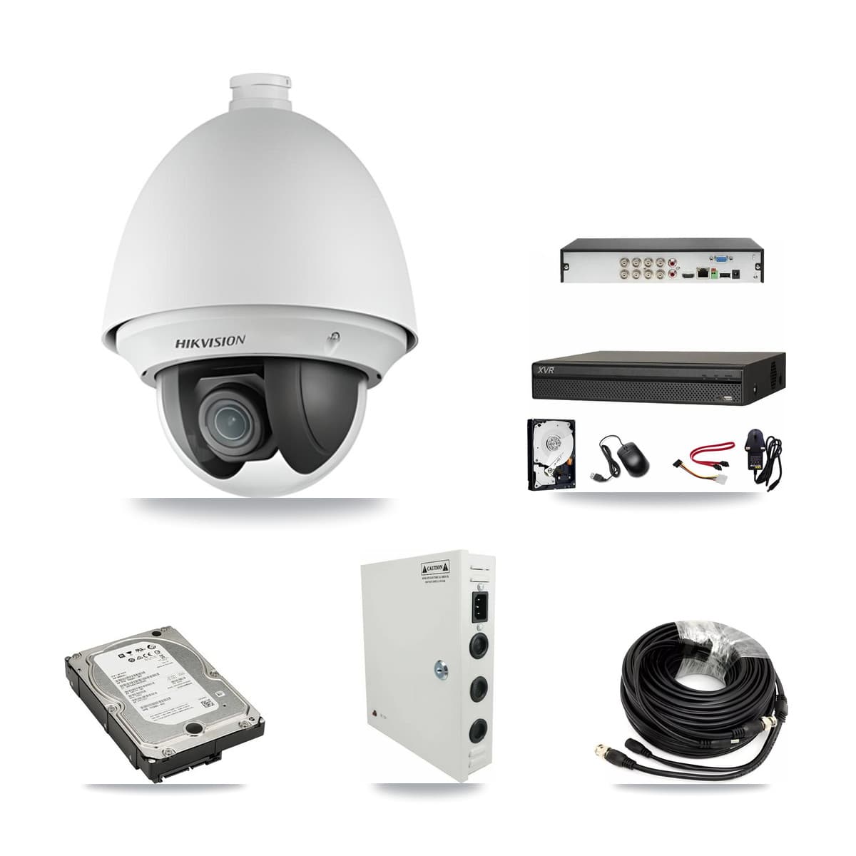 Hikvision & Dahua 8-Channel 2MP CCTV Kit — 7 DS-2AE4225T PTZ Cameras + 5TB Recording (XVR-3108AD Recorder)