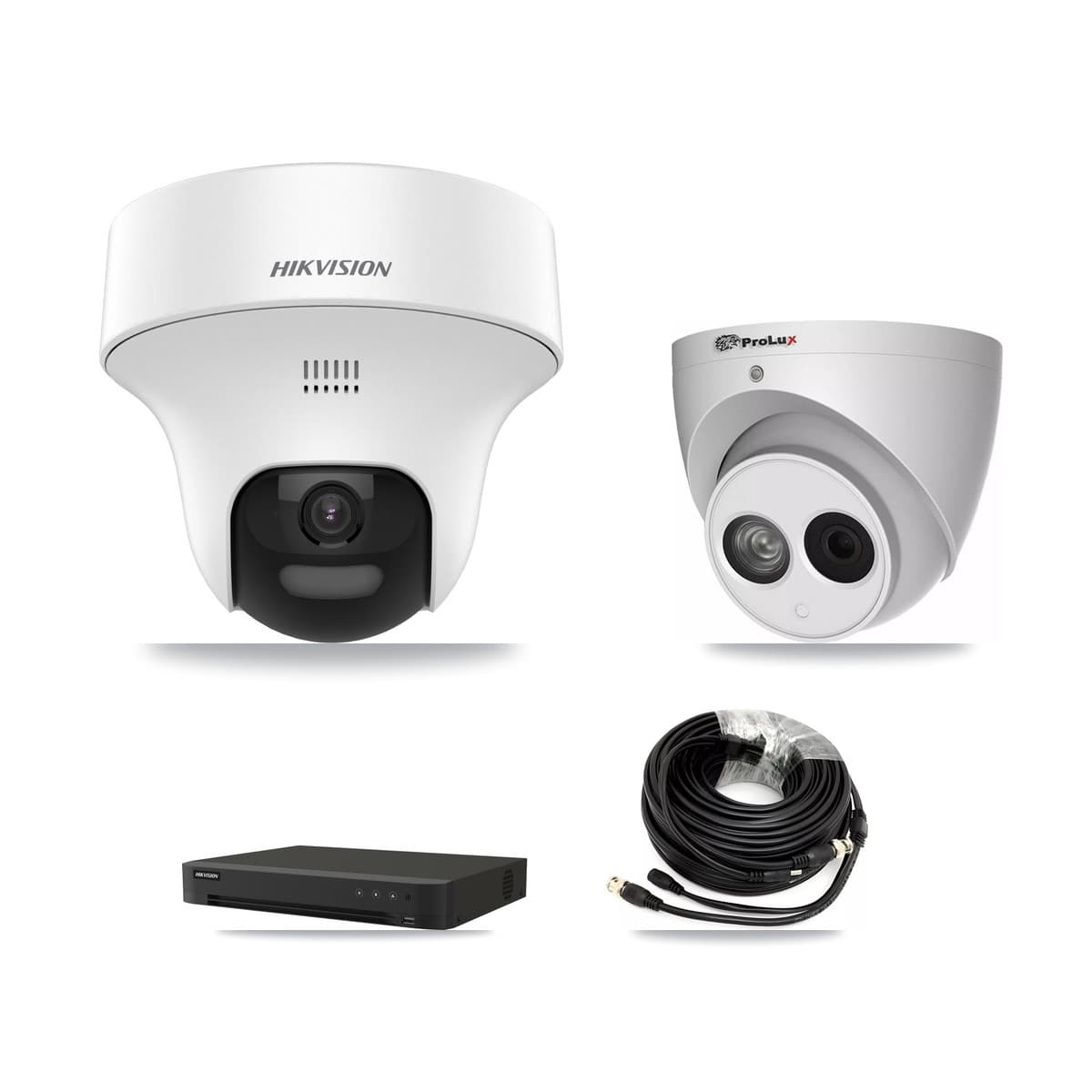 Hikvision & Prolux 8-Channel 4MP – 5MP CCTV Kit — 5 DS-2CE70K0T-PTLTS 5MP + 1 PXC-612C4W-A-POC 4MP Turret Cameras + 8TB Recording (IDS-7208HUHI-M1/XT Recorder) - Image 1
