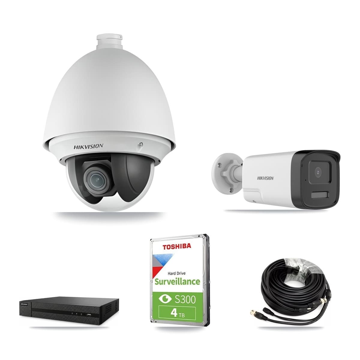 Hikvision 8-Channel 2MP – 5MP CCTV Kit — 1 DS-2AE4225T 2MP PTZ + 1 DS-2CE17K0T 5MP Bullet Cameras + 4TB Recording (DVR-8CH Recorder) - Image 1