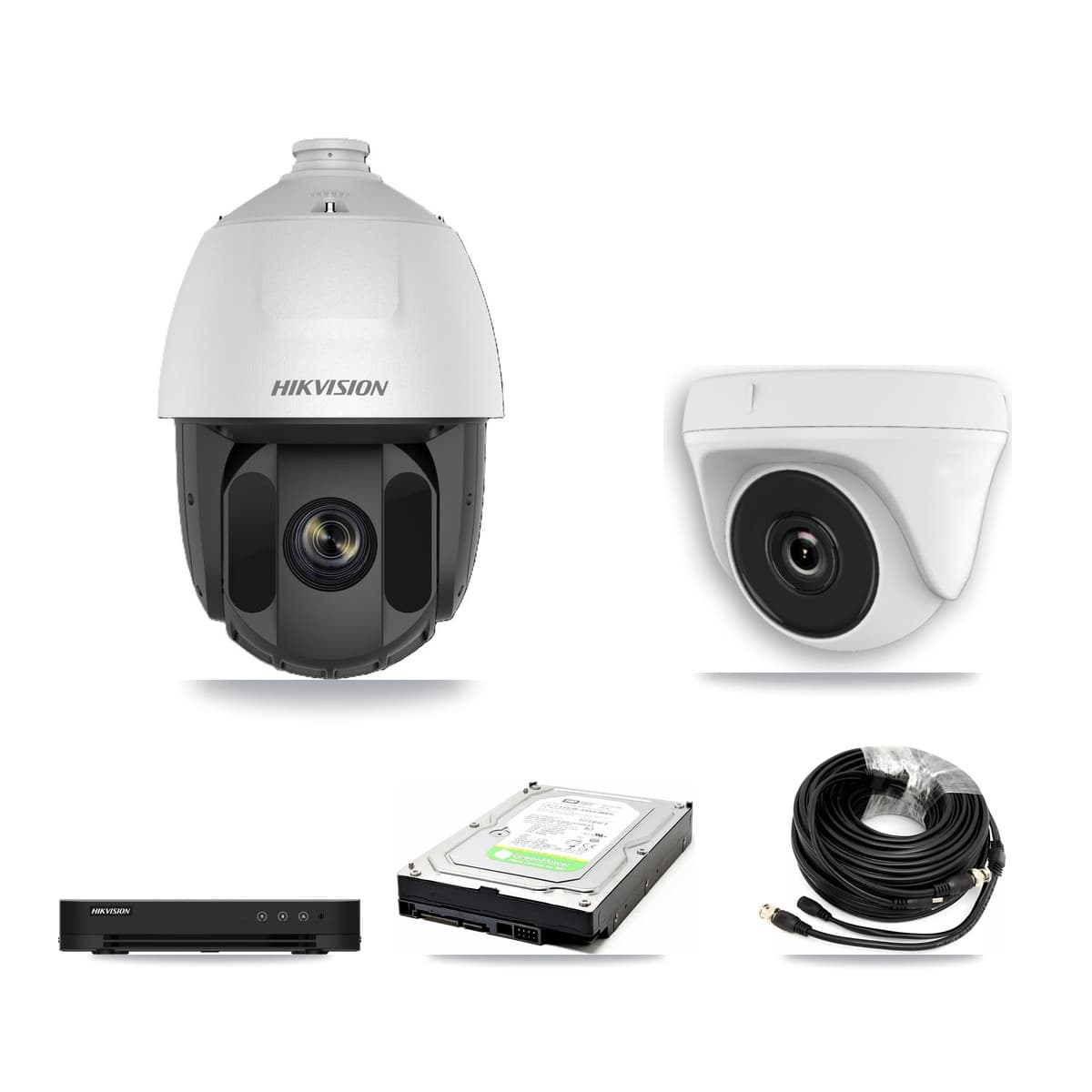 Hikvision 8-Channel 2MP CCTV Kit — 1 DS-2AE5225TI PTZ + 1 White HDT-2MP-N20W Dome Cameras + 1TB Recording (DS-7208HGHI Recorder) - Image 1
