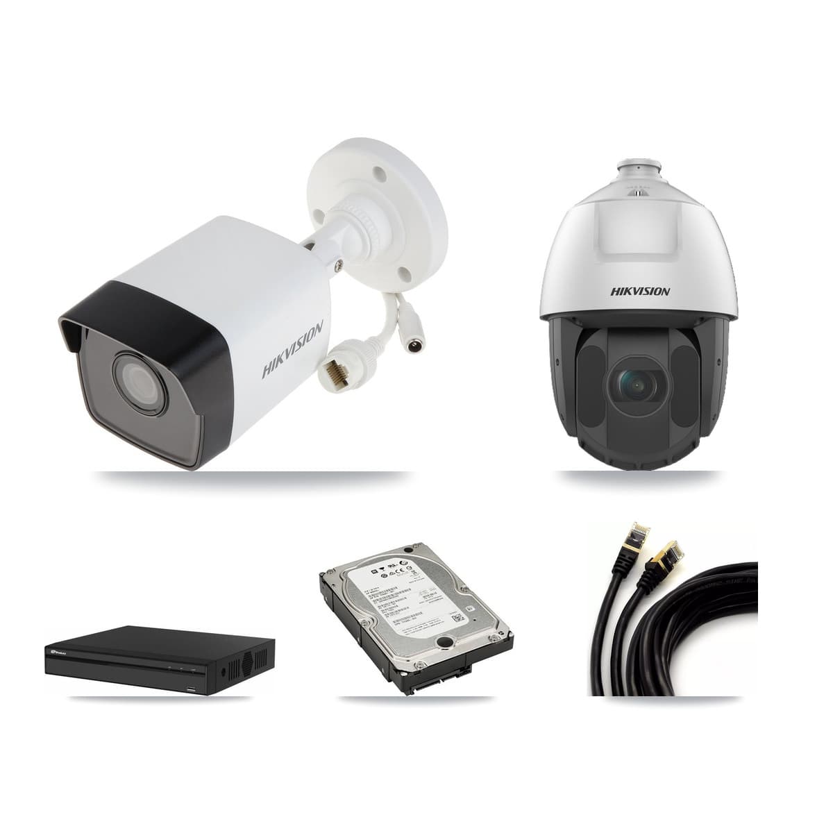 Hikvision & Prolux 4-Channel 2MP – 5MP CCTV Kit — 3 5MP Bullet + 1 2MP PTZ Cameras + 5TB Recording - Image 1