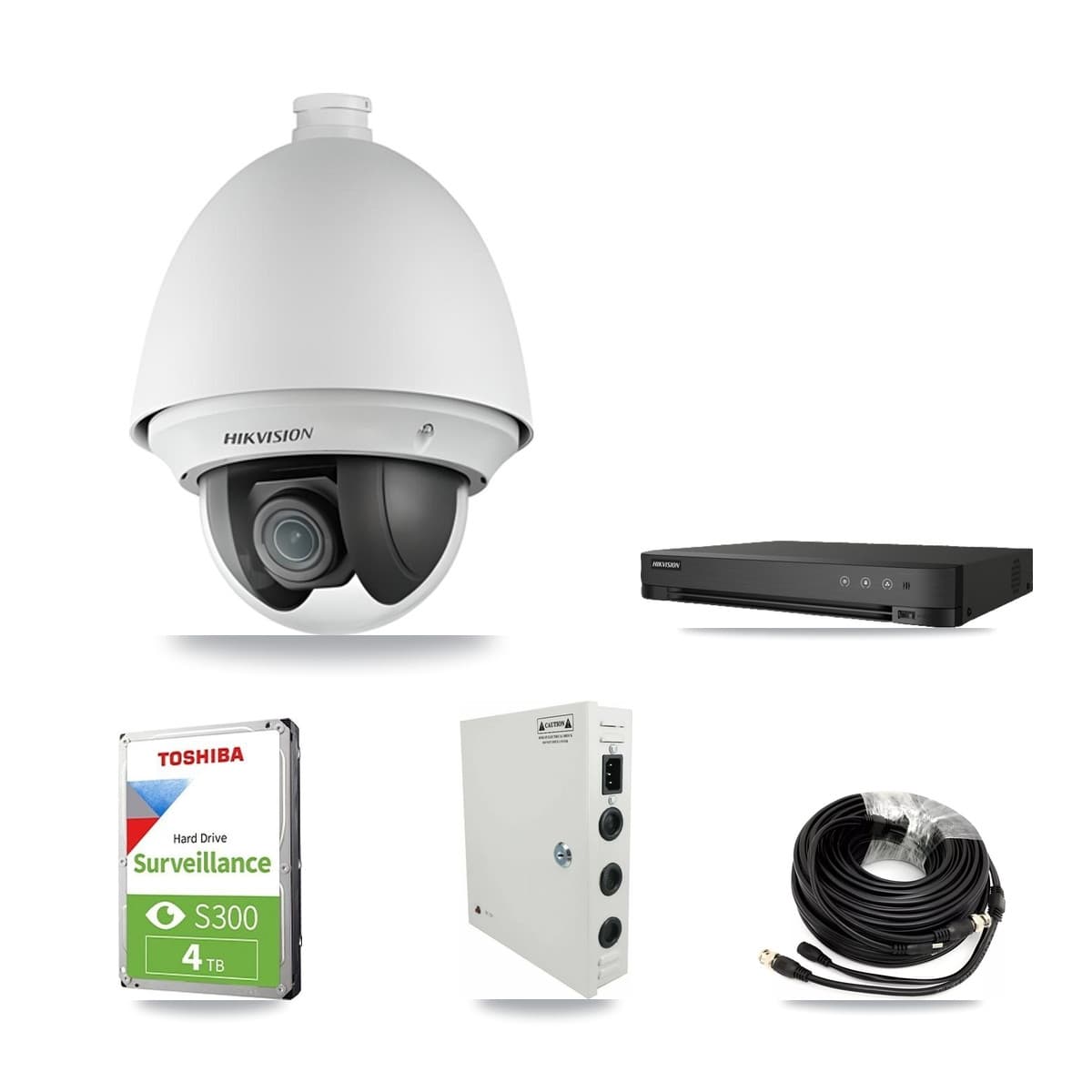 Hikvision 8-Channel 2MP CCTV Kit — 6 DS-2AE4225T PTZ Cameras + 4TB Recording (IDS-7208HQHI Recorder)