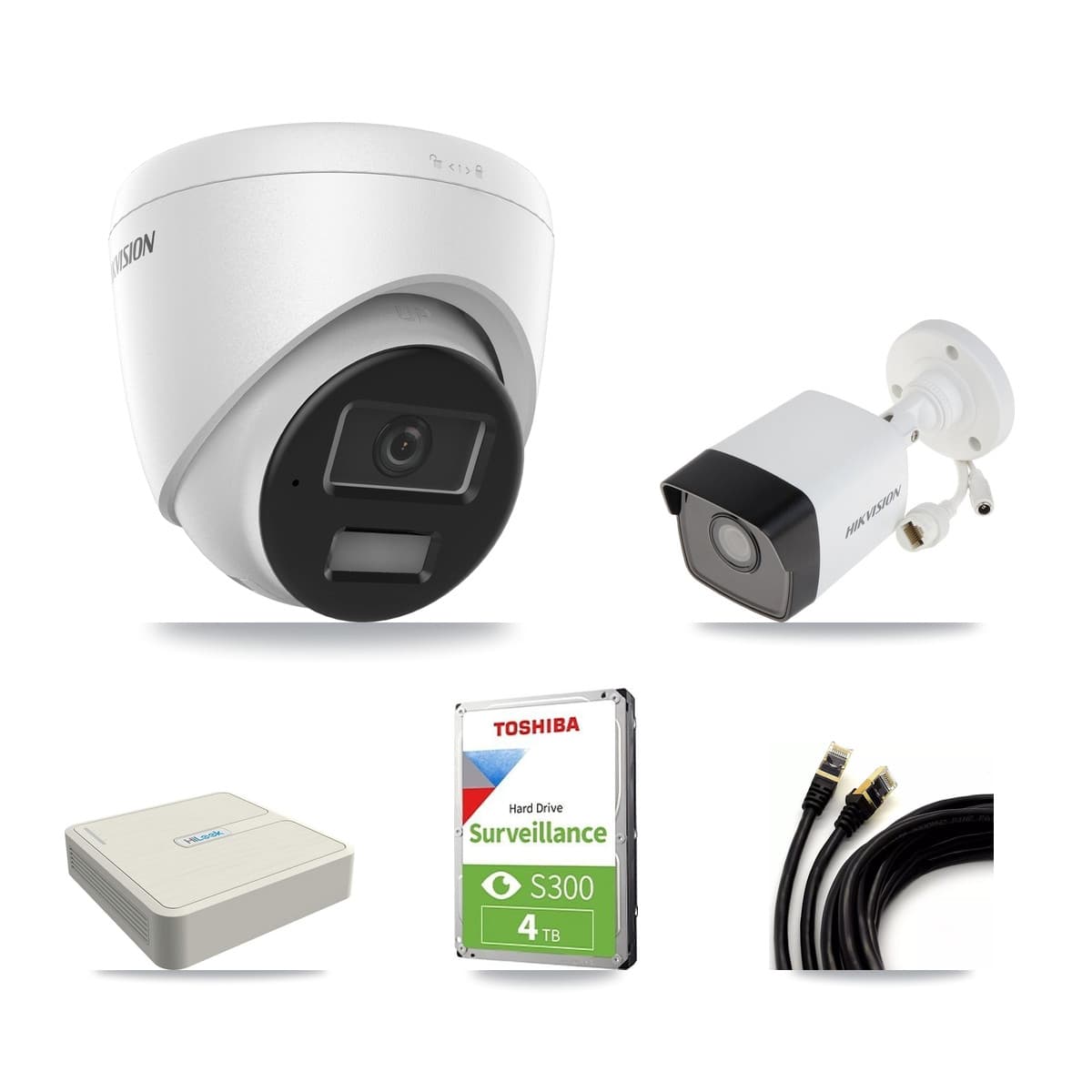 Hikvision & HiLook 8-Channel 4MP – 5MP CCTV Kit — 1 5MP Bullet + 2 4MP Turret Cameras + 4TB Recording