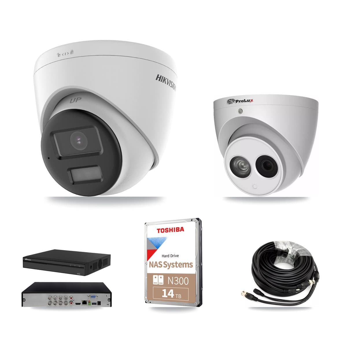 Hikvision & Prolux 8-Channel 4MP – 4K CCTV Kit — 5 DS-2CE78U0T 4K + 1 PXC-612C4W-A 4MP Turret Cameras + 14TB Recording