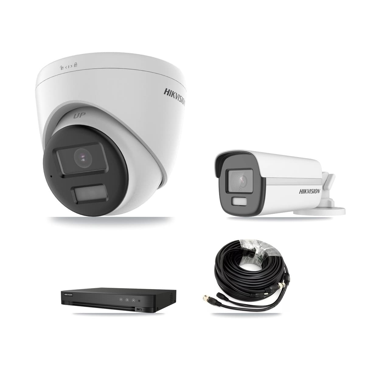 Hikvision 4-Channel 4K CCTV Kit — 1 DS-2CE12UF3T Bullet + 2 DS-2CE78U0T Turret Cameras + 8TB Recording (DS-7204HUHI Recorder)