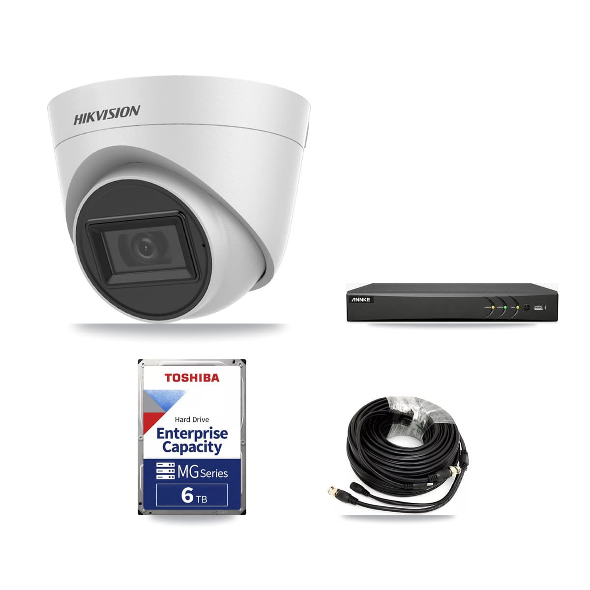 Hikvision & ANNKE 4-Channel 5MP CCTV Kit — 4 White Turret Cameras + 6TB Recording
