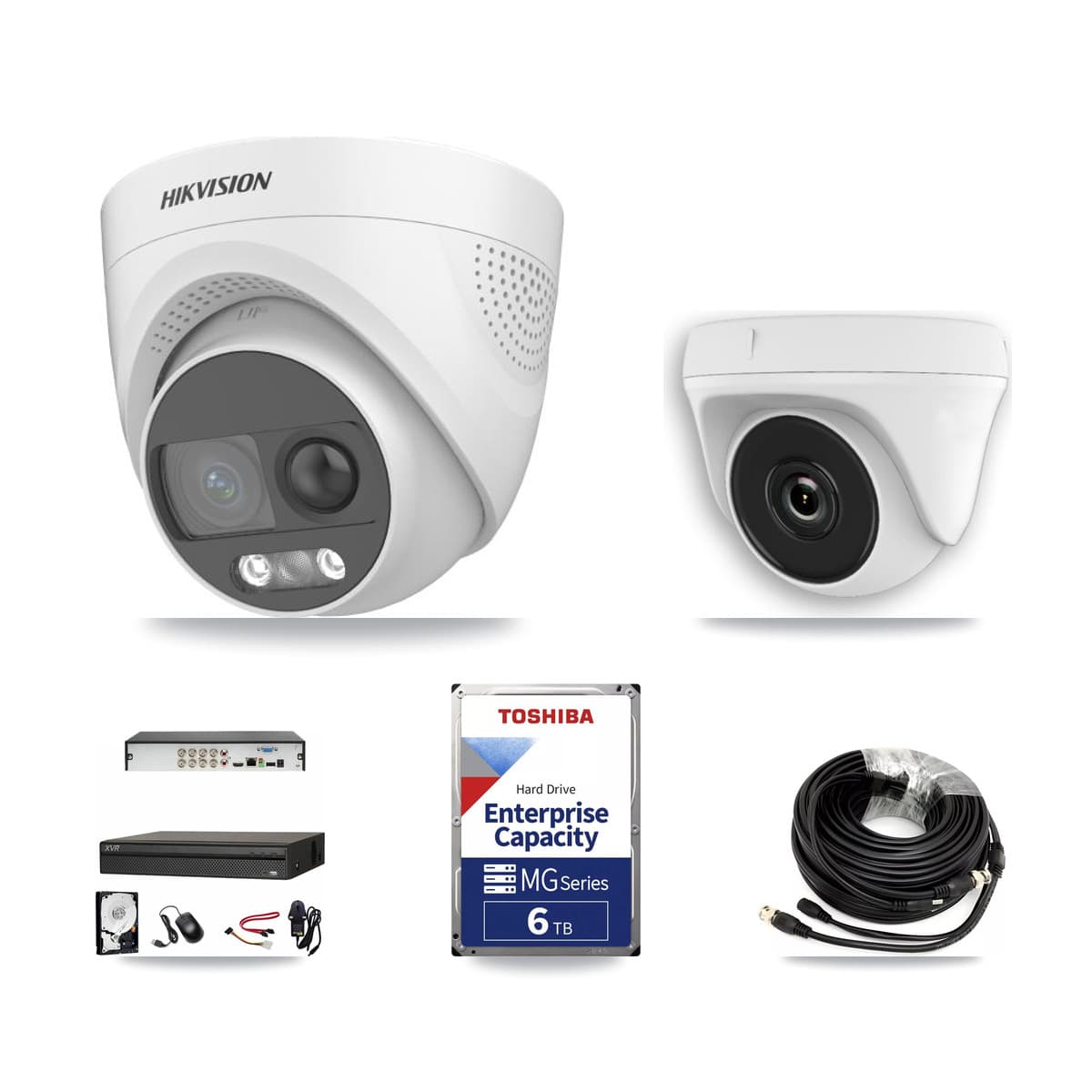 Hikvision & Dahua 8-Channel 2MP – 5MP CCTV Kit — 4 DS-2CE72KF3T 5MP Turret + 1 White HDT-2MP-N20W 2MP Dome Cameras + 6TB Recording - Image 1