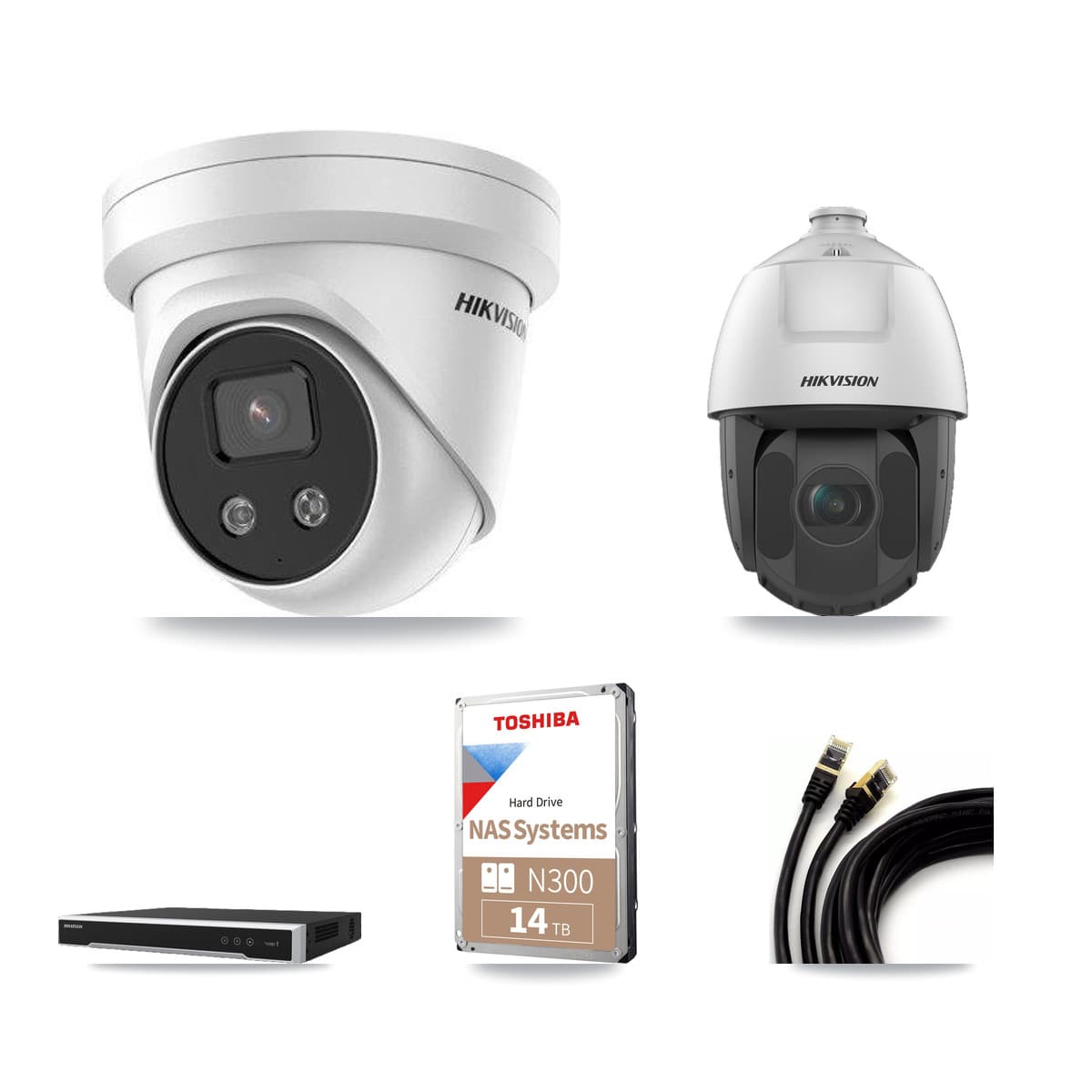 Hikvision 16-Channel 2MP – 5MP CCTV Kit — 12 5MP Turret + 1 2MP PTZ Cameras + 14TB Recording