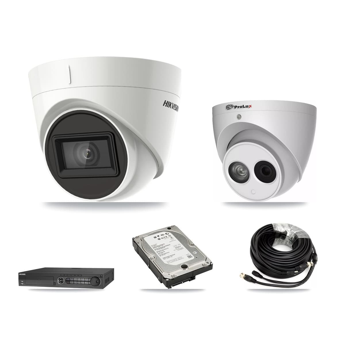 Hikvision & Prolux 32-Channel 4MP – 4K CCTV Kit — 5 DS-2CE78U1T 4K + 1 PXC-612C4W-A 4MP Turret Cameras + 3× 5TB Recording - Image 1
