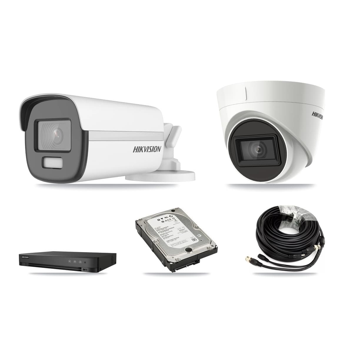 Hikvision 4-Channel 4K CCTV Kit — 1 DS-2CE12UF3T Bullet + 1 DS-2CE78U1T Turret Cameras + 5TB Recording (IDS-7204HUHI Recorder)
