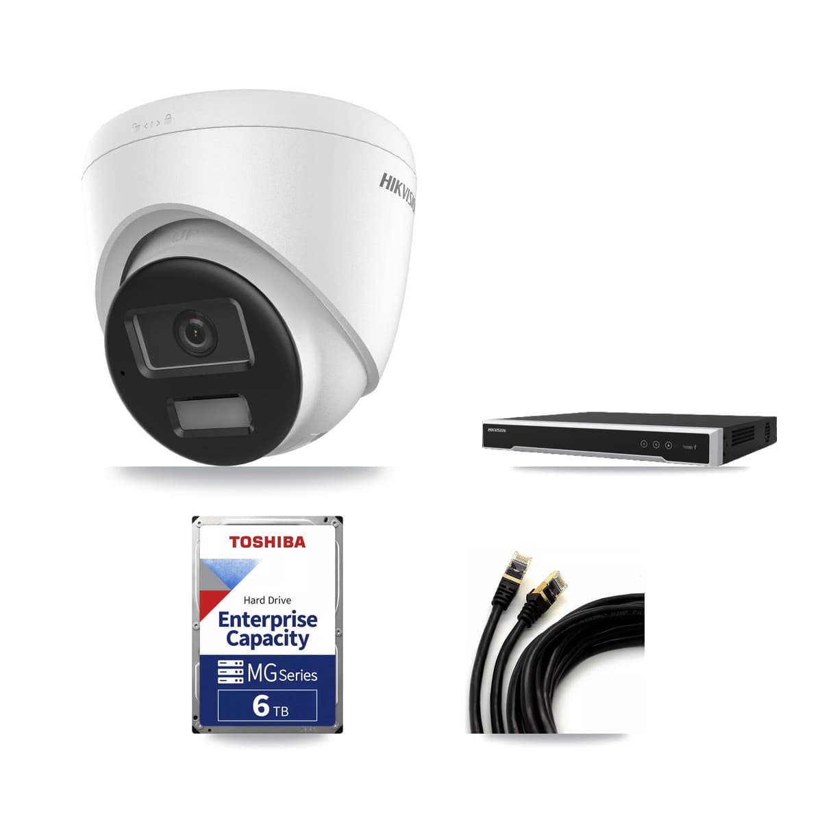 Hikvision 8-Channel 4K CCTV Kit — 2 DS-2CD1383G2-LIUF/SL Turret Cameras + 6TB Recording (DS-7608NI-M2/8P Recorder)