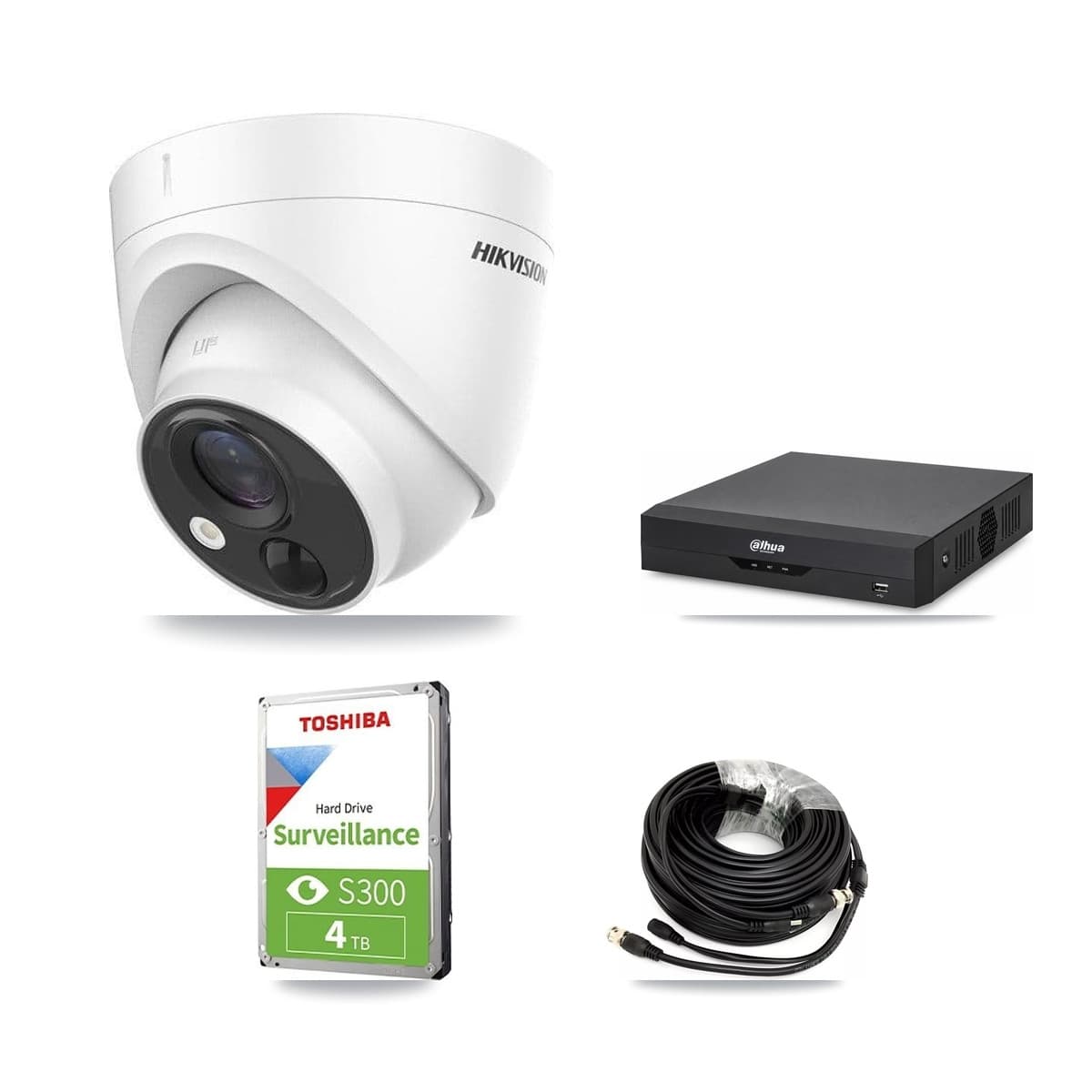 Hikvision & Dahua 4-Channel 5MP CCTV Kit — 2 DS-2CE71H0T Turret Cameras + 4TB Recording - Image 1