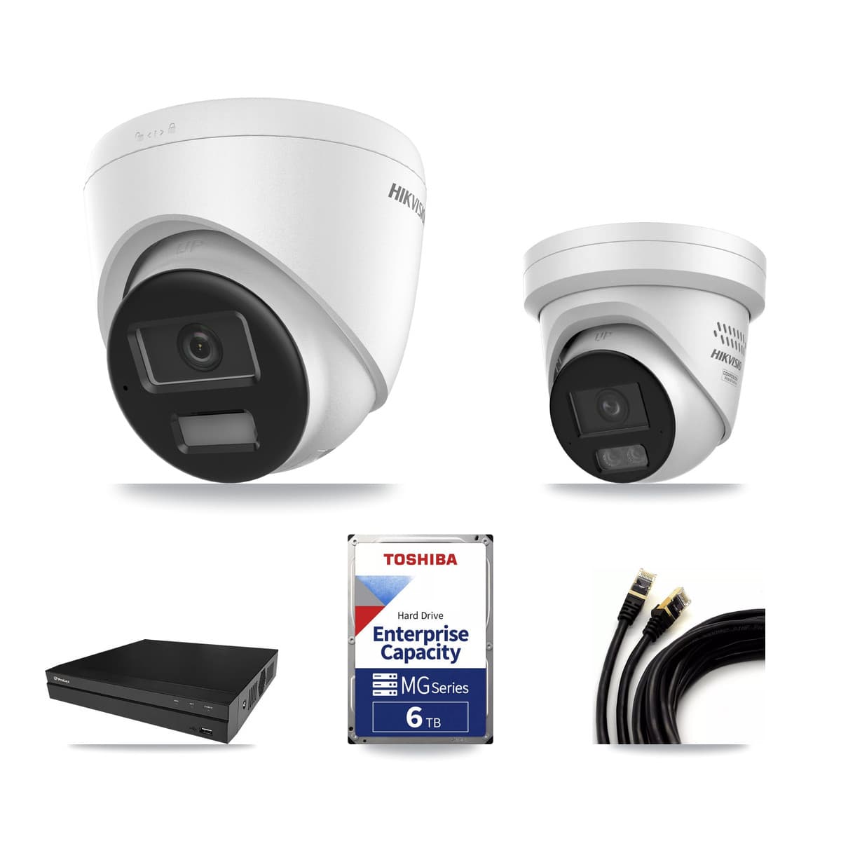 Hikvision & Prolux 8-Channel 4MP – 4K CCTV Kit — 2 DS-2CD1383G2-LIU 4K + 1 DS-2CD2347G3-LIS2UY/SL 4MP Turret Cameras + 6TB Recording (PXN-2108HS-8P-4K Recorder) - Image 1