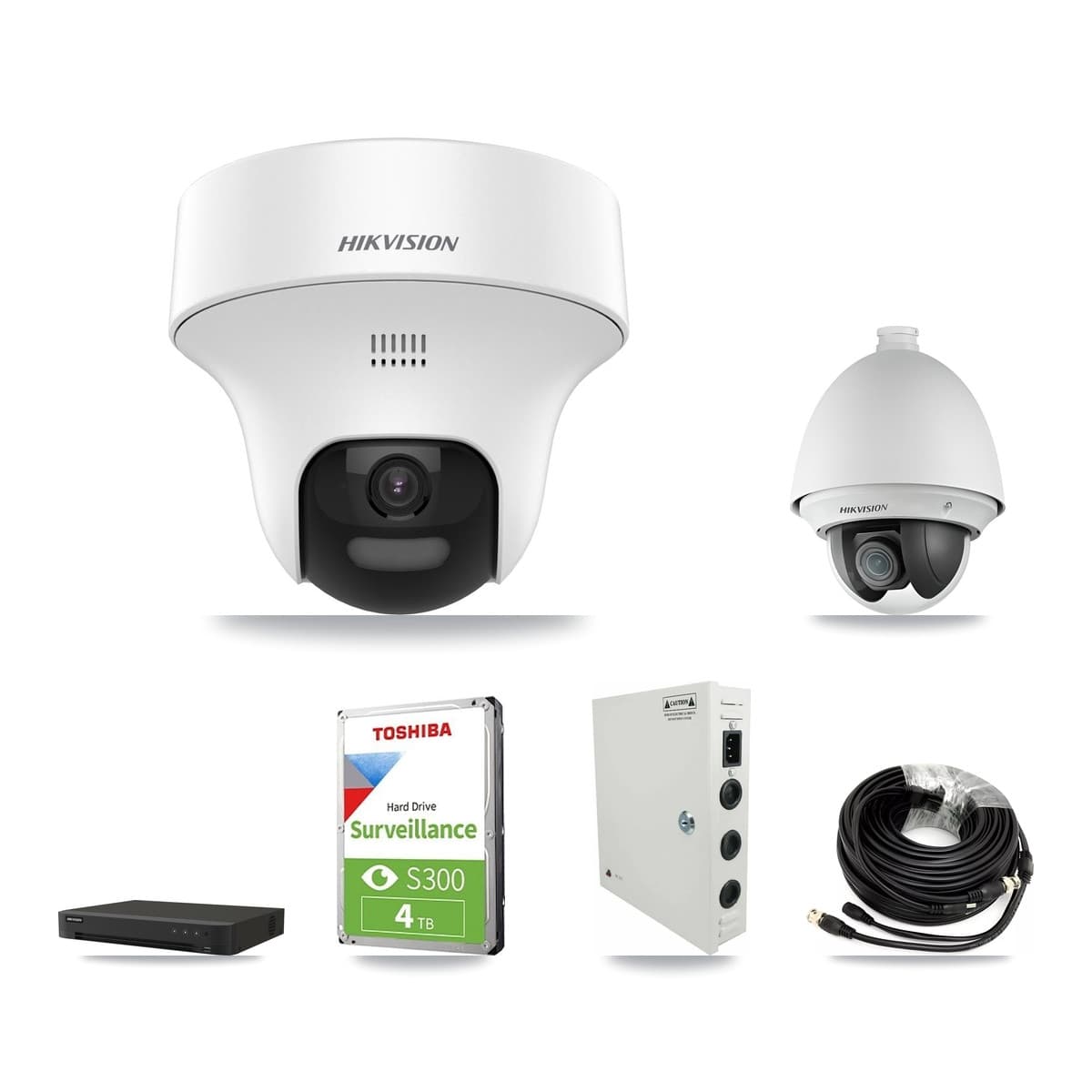 Hikvision 8-Channel 2MP – 5MP CCTV Kit — 1 DS-2AE4225T-A 2MP PTZ + 2 DS-2CE70K0T-PTLTS 5MP Turret Cameras + 4TB Recording (IDS-7208HUHI-M1/XT Recorder) - Image 1