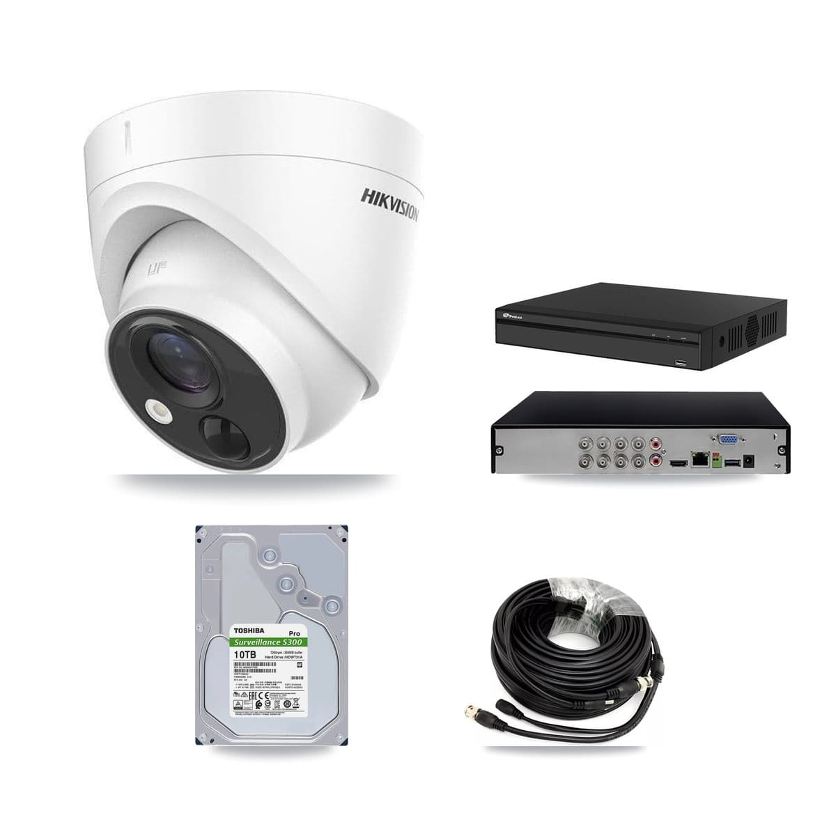 Hikvision & Prolux 8-Channel 5MP CCTV Kit — 7 DS-2CE71H0T Turret Cameras + 10TB Recording (PXD-5108HS Recorder) - Image 1