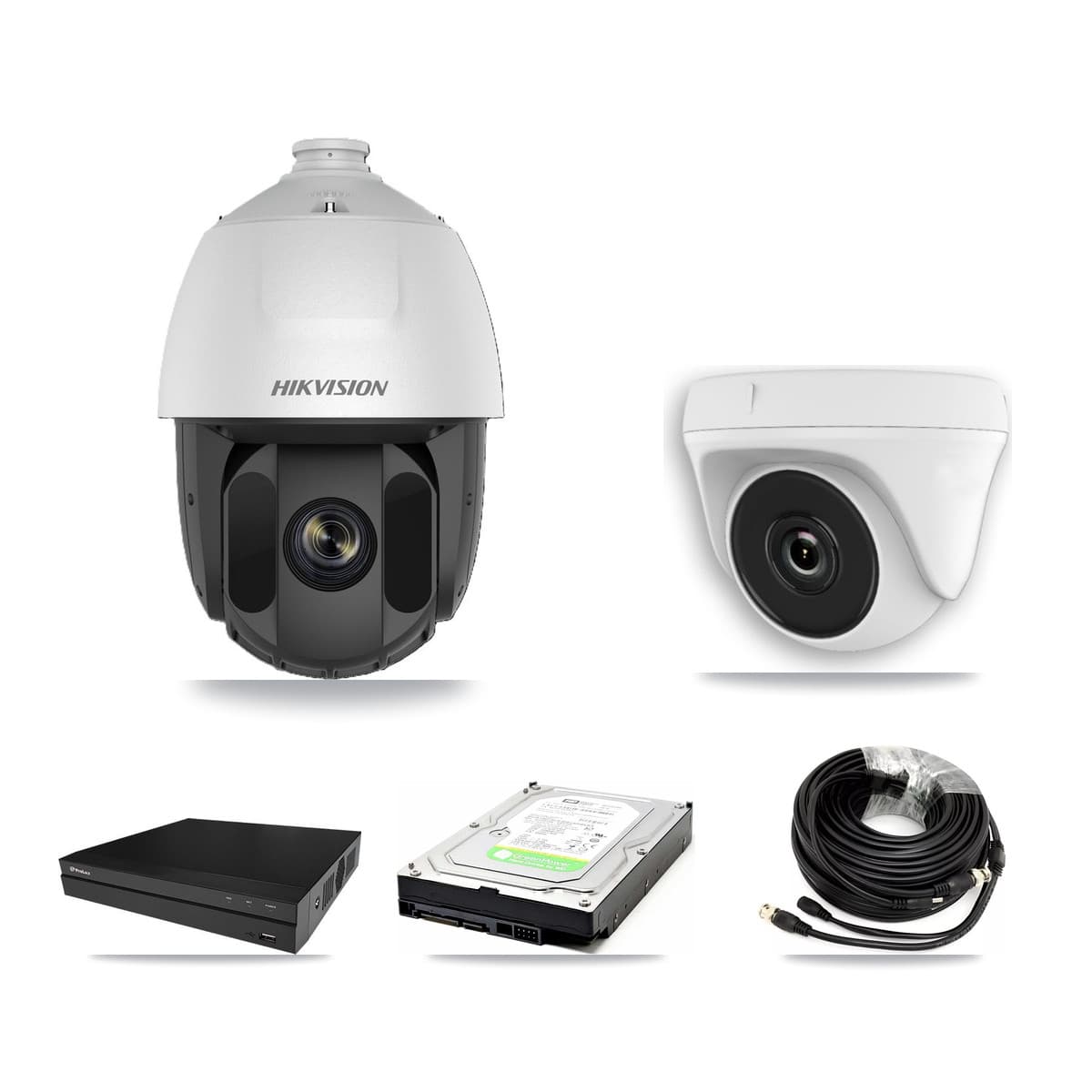 Hikvision & Prolux 8-Channel 2MP CCTV Kit — 1 DS-2AE5225TI PTZ + 1 White HDT-2MP-N20W Dome Cameras + 1TB Recording (PXD-5208AN Recorder) - Image 1