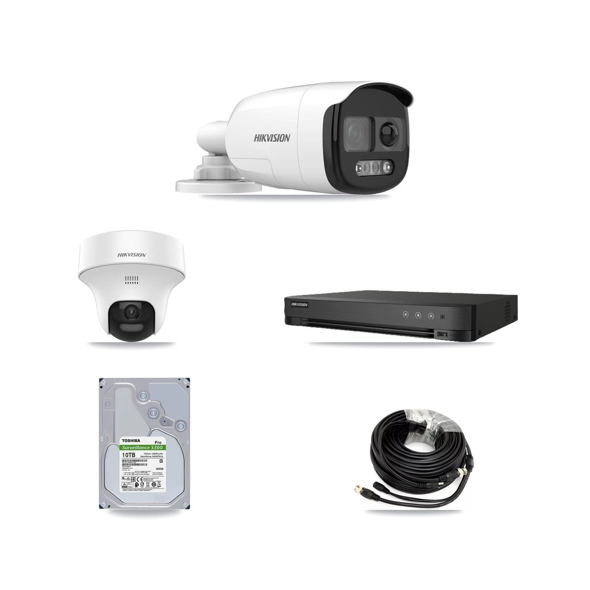 Hikvision 8-Channel 5MP CCTV Kit — 7 DS-2CE12KF3T Bullet + 1 DS-2CE70K0T Turret Cameras + 10TB Recording (IDS-7208HQHI Recorder)