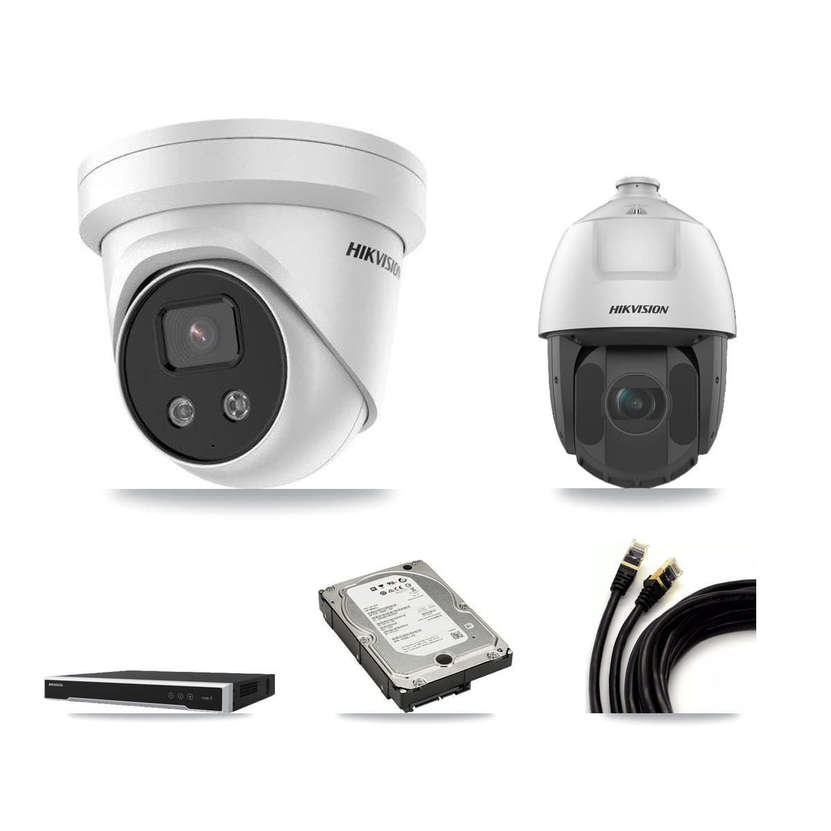 Hikvision 8-Channel 2MP – 5MP CCTV Kit — 3 5MP Turret + 1 2MP PTZ Cameras + 5TB Recording