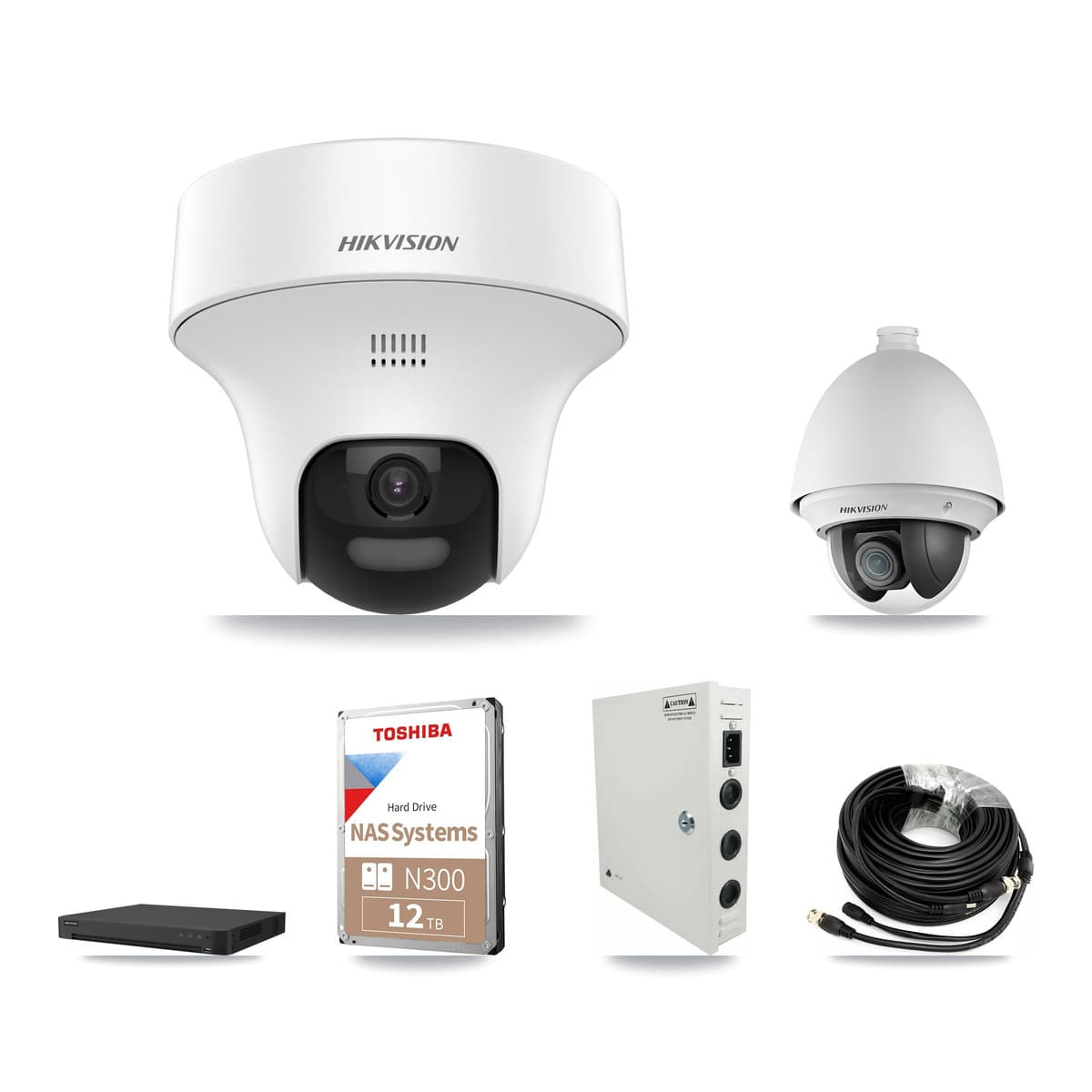 Hikvision 32-Channel 2MP – 5MP CCTV Kit — 1 DS-2AE4225T 2MP PTZ + 9 DS-2CE70K0T 5MP Turret Cameras + 12TB Recording (IDS-7232HQHI Recorder)