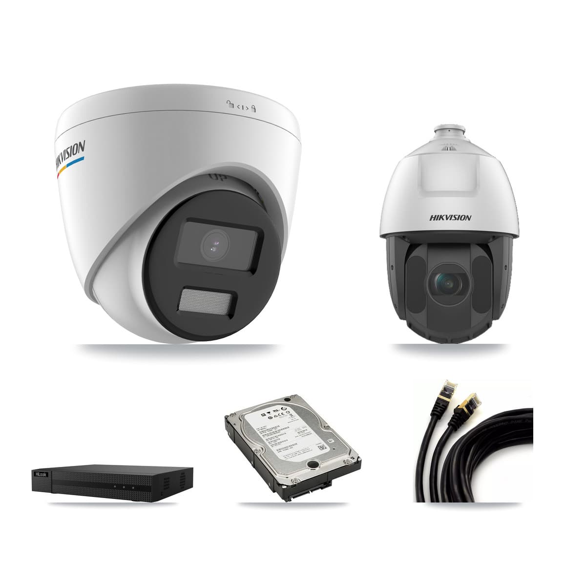 Hikvision & HiLook 8-Channel 2MP CCTV Kit — 7 Turret + 1 PTZ Cameras + 5TB Recording (NVR-108MH-D Recorder)