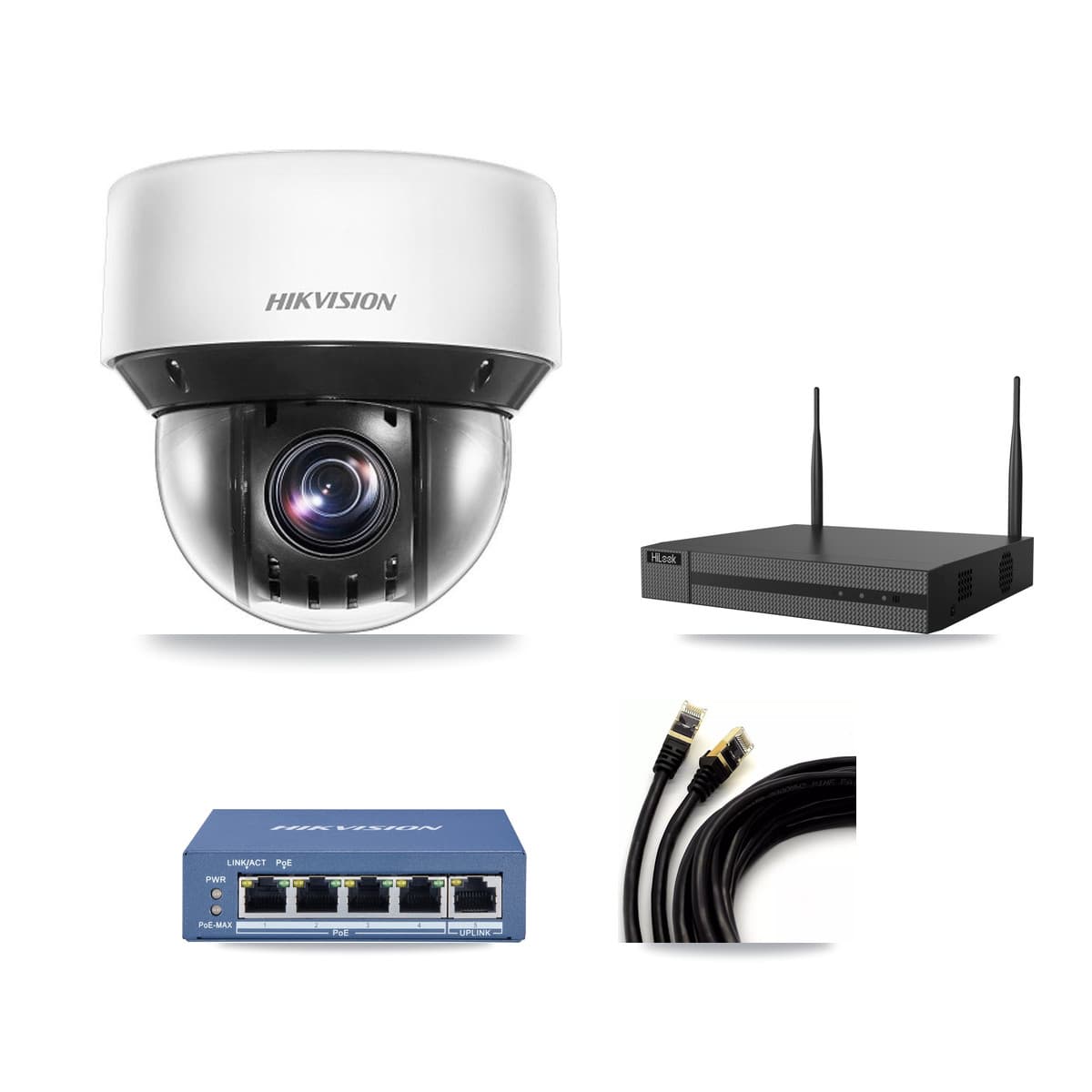 Hikvision & HiLook 4-Channel 4MP CCTV Kit — 2 DS-2DE4A425IW PTZ Cameras + 3TB Recording - Image 1