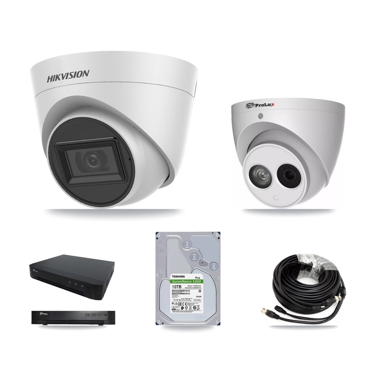Hikvision & Prolux 16-Channel 4MP – 5MP CCTV Kit — 6 White 5MP + 1 4MP Turret Cameras + 10TB Recording (PXD-8216 Recorder) - Image 1
