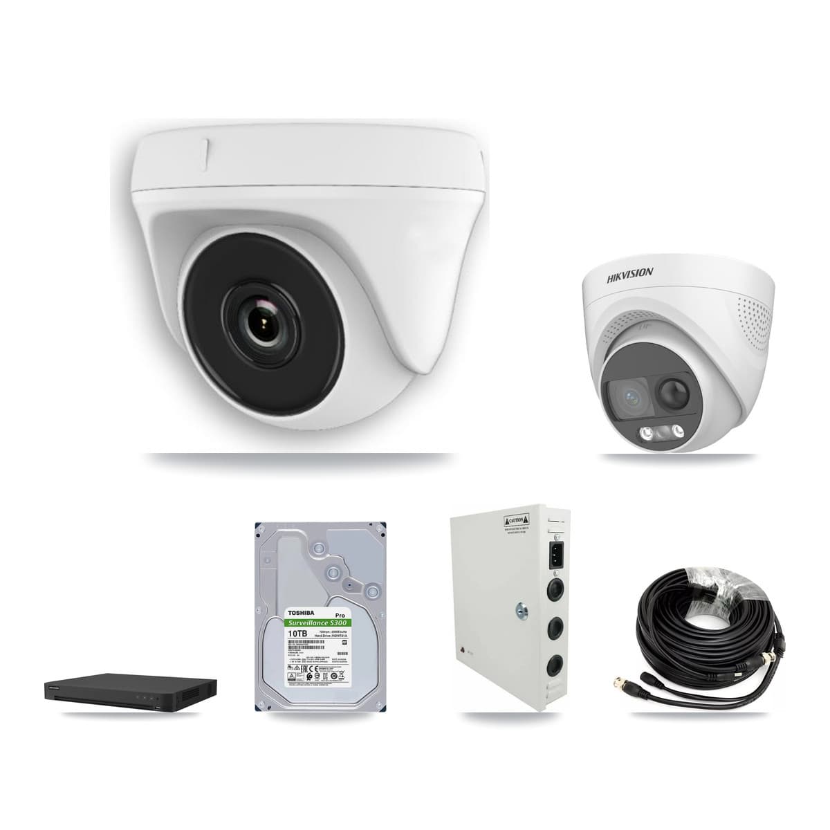 Hikvision 32-Channel 2MP – 5MP CCTV Kit — 1 DS-2CE72KF3T 5MP Turret + 31 White HDT-2MP-N20W 2MP Dome Cameras + 2× 10TB Recording