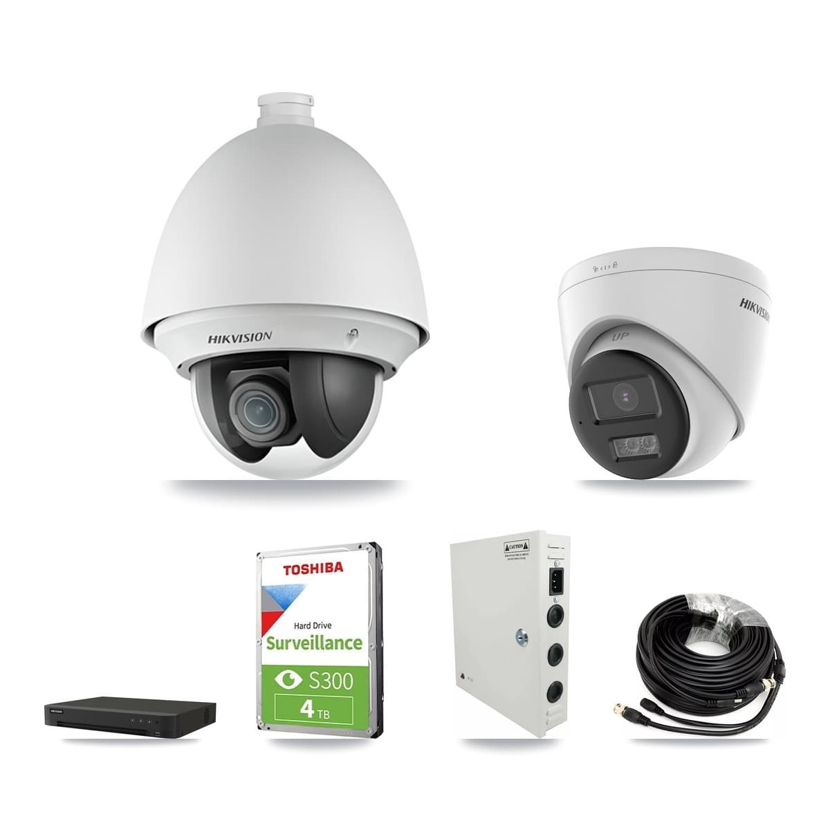 Hikvision 16-Channel 2MP – 5MP CCTV Kit — 2 DS-2AE4225T-A 2MP PTZ + 2 DS-2CE78K0T-LTS 5MP Turret Cameras + 4TB Recording (IDS-7216HQHI-M1/XT Recorder) - Image 1