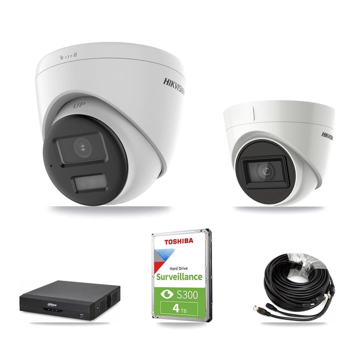 Hikvision & Dahua 4-Channel 4K CCTV Kit — 2 DS-2CE78U0T + 1 DS-2CE78U1T Turret Cameras + 4TB Recording - Image 1