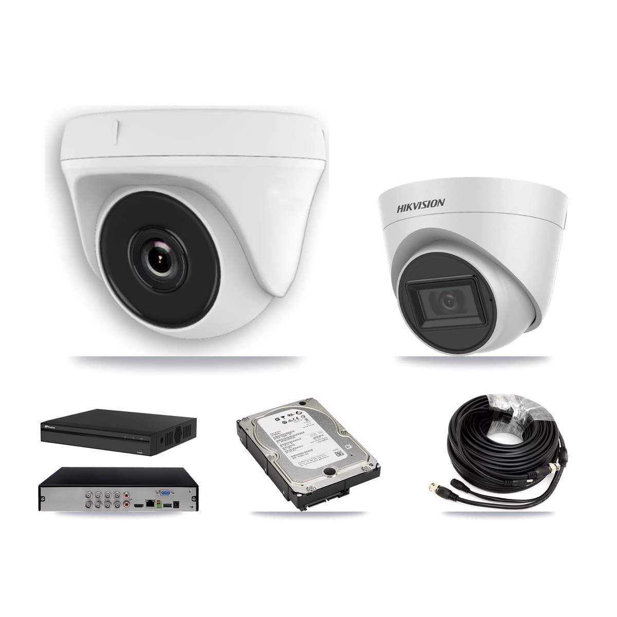 Hikvision & Prolux 8-Channel 2MP – 5MP CCTV Kit — 1 White 5MP Turret + 5 White 2MP Dome Cameras + 5TB Recording (PXD-5108HS Recorder) - Image 1
