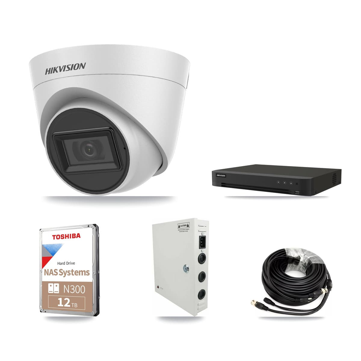 Hikvision 16-Channel 5MP CCTV Kit — 12 White Turret Cameras + 12TB Recording