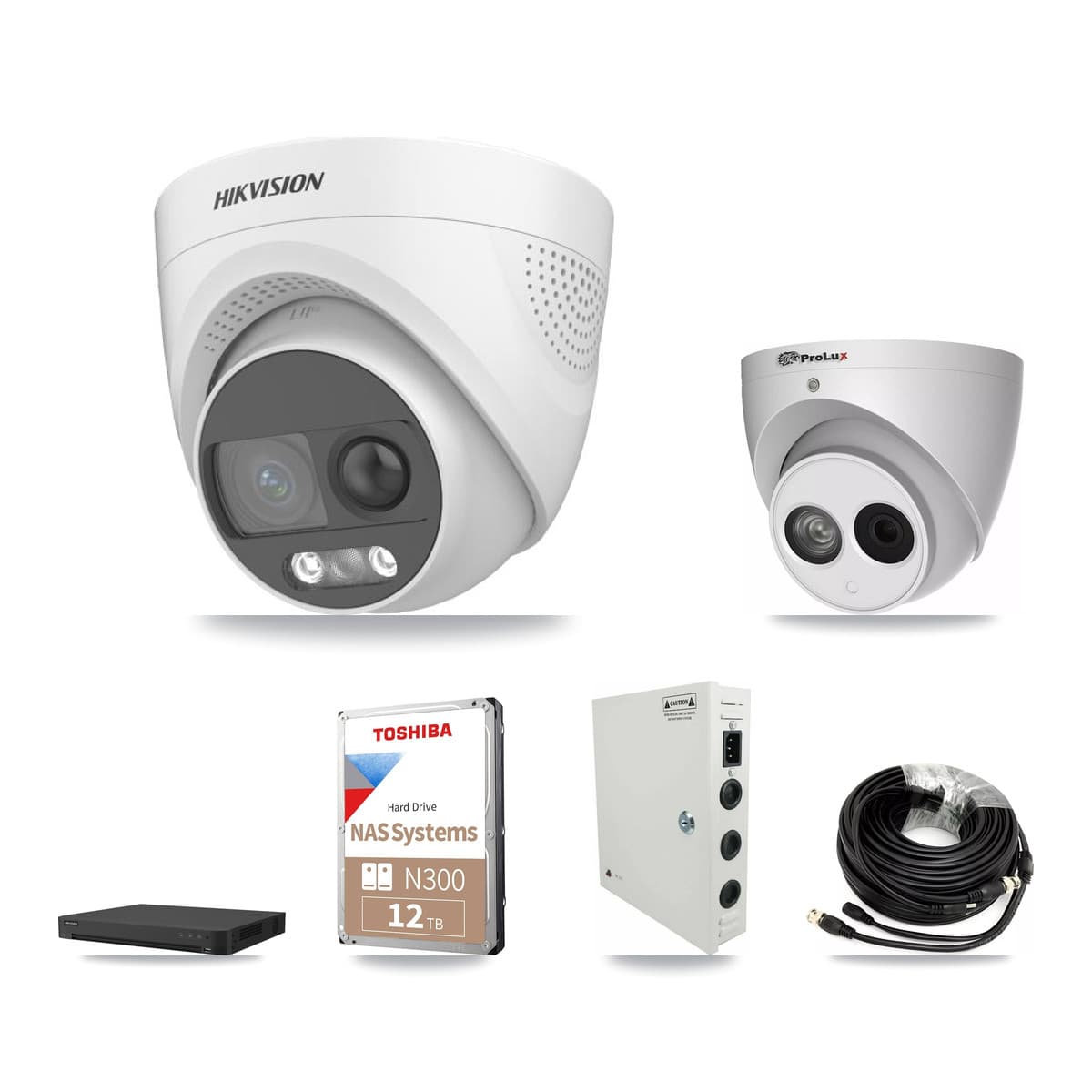 Hikvision & Prolux 32-Channel 4MP – 5MP CCTV Kit — 23 DS-2CE72KF3T 5MP + 1 PXC-612C4W-A 4MP Turret Cameras + 2× 12TB Recording