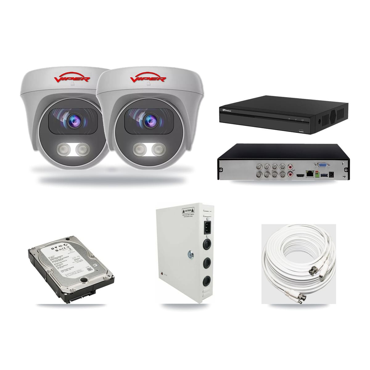 Viper & Prolux 8-Channel 5MP CCTV Kit — 2 White Cameras + 5TB Recording (PXD-5108HS Recorder) - Image 1