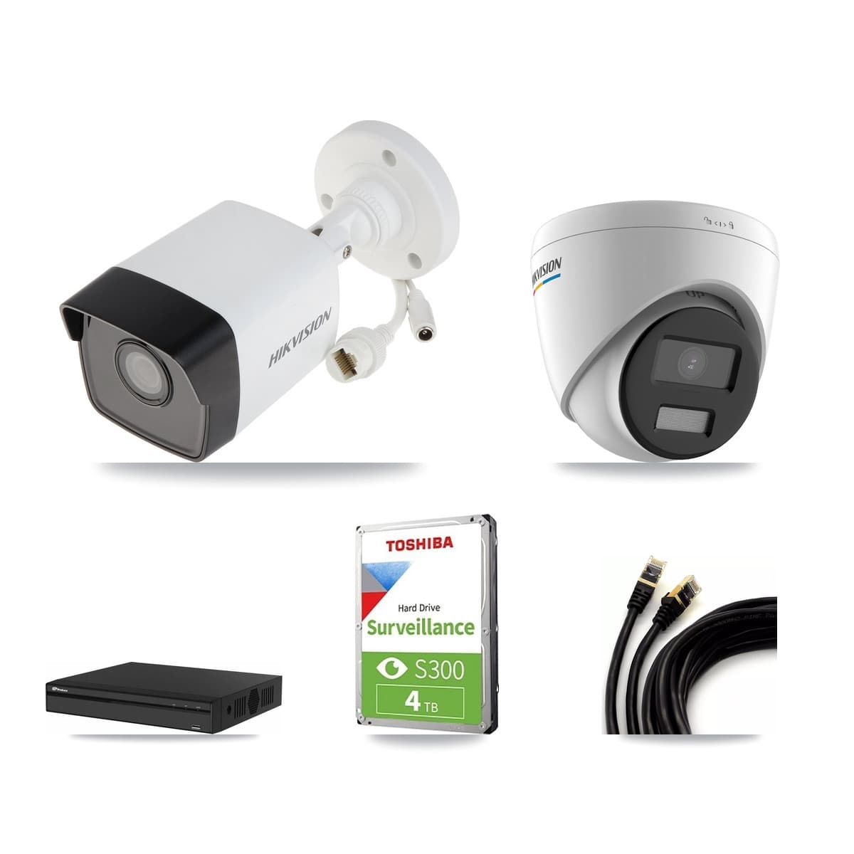 Hikvision & Prolux 4-Channel 2MP – 5MP CCTV Kit — 2 5MP Bullet + 1 2MP Turret Cameras + 4TB Recording - Image 1