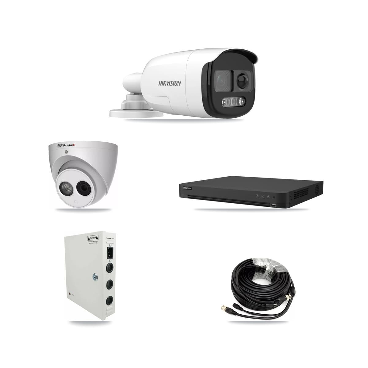 Hikvision & Prolux 32-Channel 4MP – 5MP CCTV Kit — 11 DS-2CE12KF3T 5MP Bullet + 1 PXC-612C4W-A 4MP Turret Cameras + 2× 8TB Recording (IDS-7232HQHI Recorder)