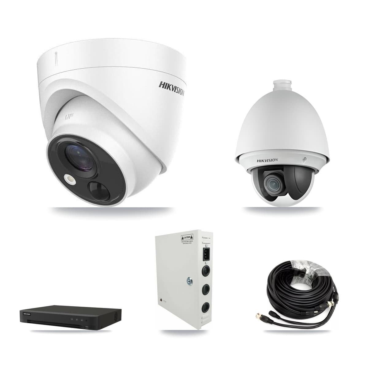 Hikvision 16-Channel 2MP – 5MP CCTV Kit — 1 DS-2AE4225T 2MP PTZ + 6 DS-2CE71H0T 5MP Turret Cameras + 8TB Recording (IDS-7216HQHI Recorder) - Image 1