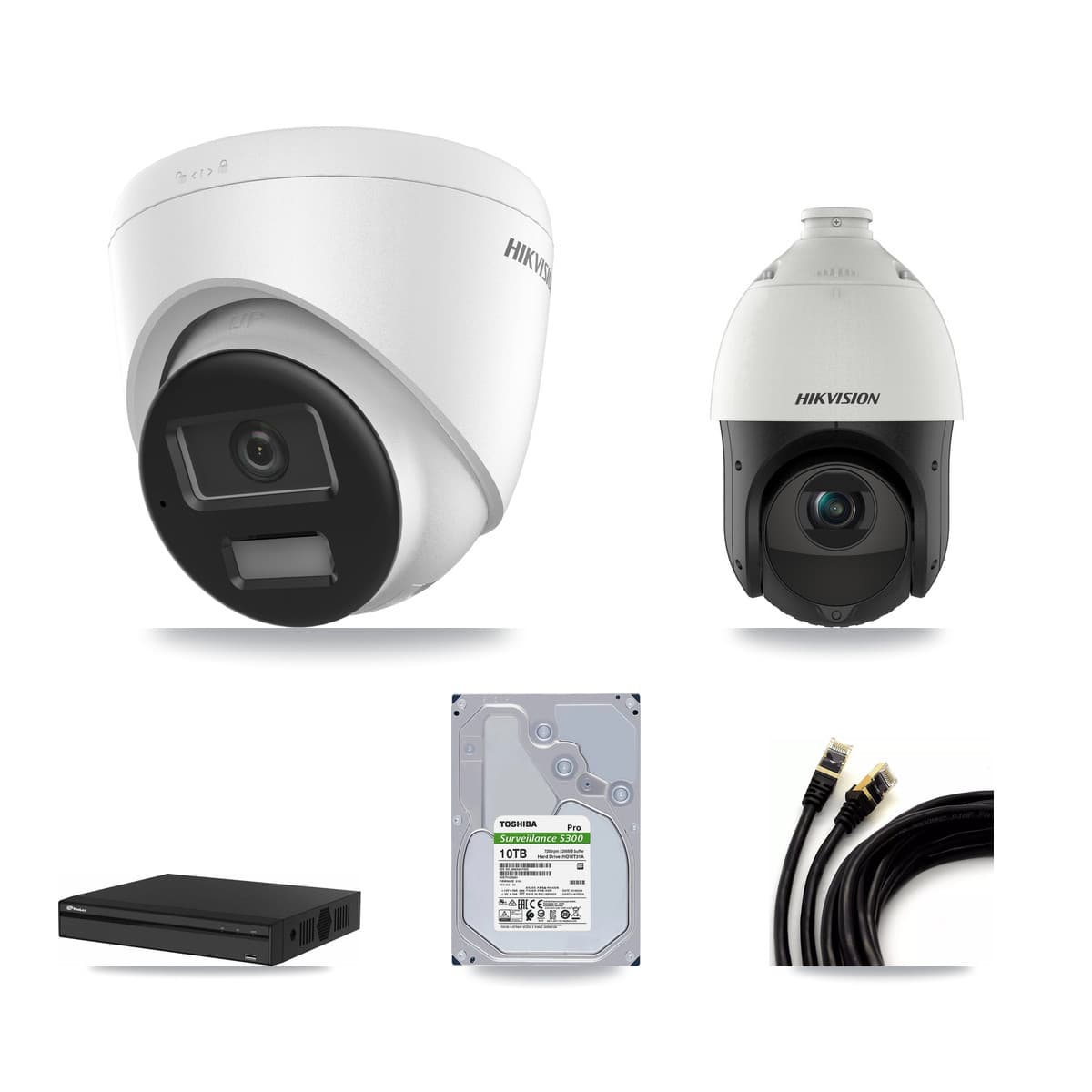 Hikvision & Prolux 4-Channel 4MP – 4K CCTV Kit — 3 4K Turret + 1 4MP PTZ Cameras + 10TB Recording - Image 1
