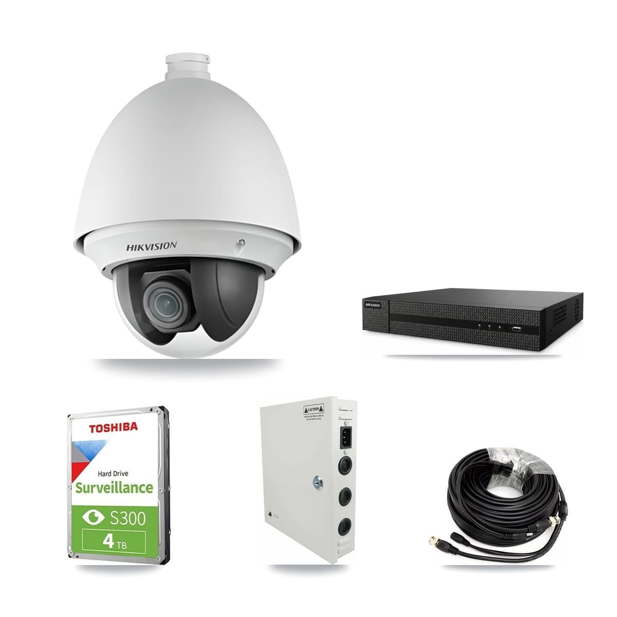 Hikvision 8-Channel 2MP CCTV Kit — 6 DS-2AE4225T PTZ Cameras + 4TB Recording (DVR-8CH Recorder) - Image 1