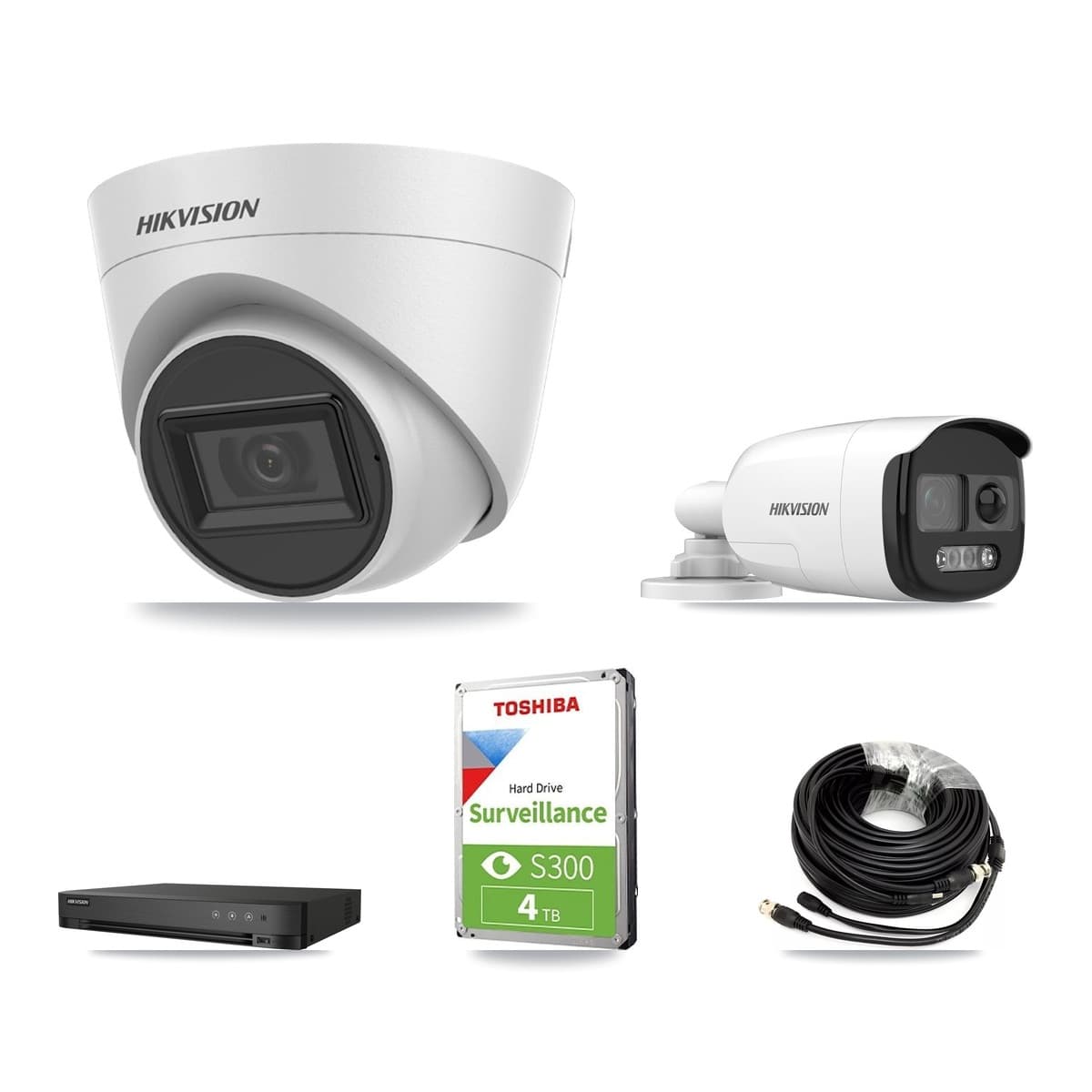 Hikvision 4-Channel 5MP CCTV Kit — 1 Bullet + 2 White Turret Cameras + 4TB Recording (DS-7204HUHI Recorder) - Image 1