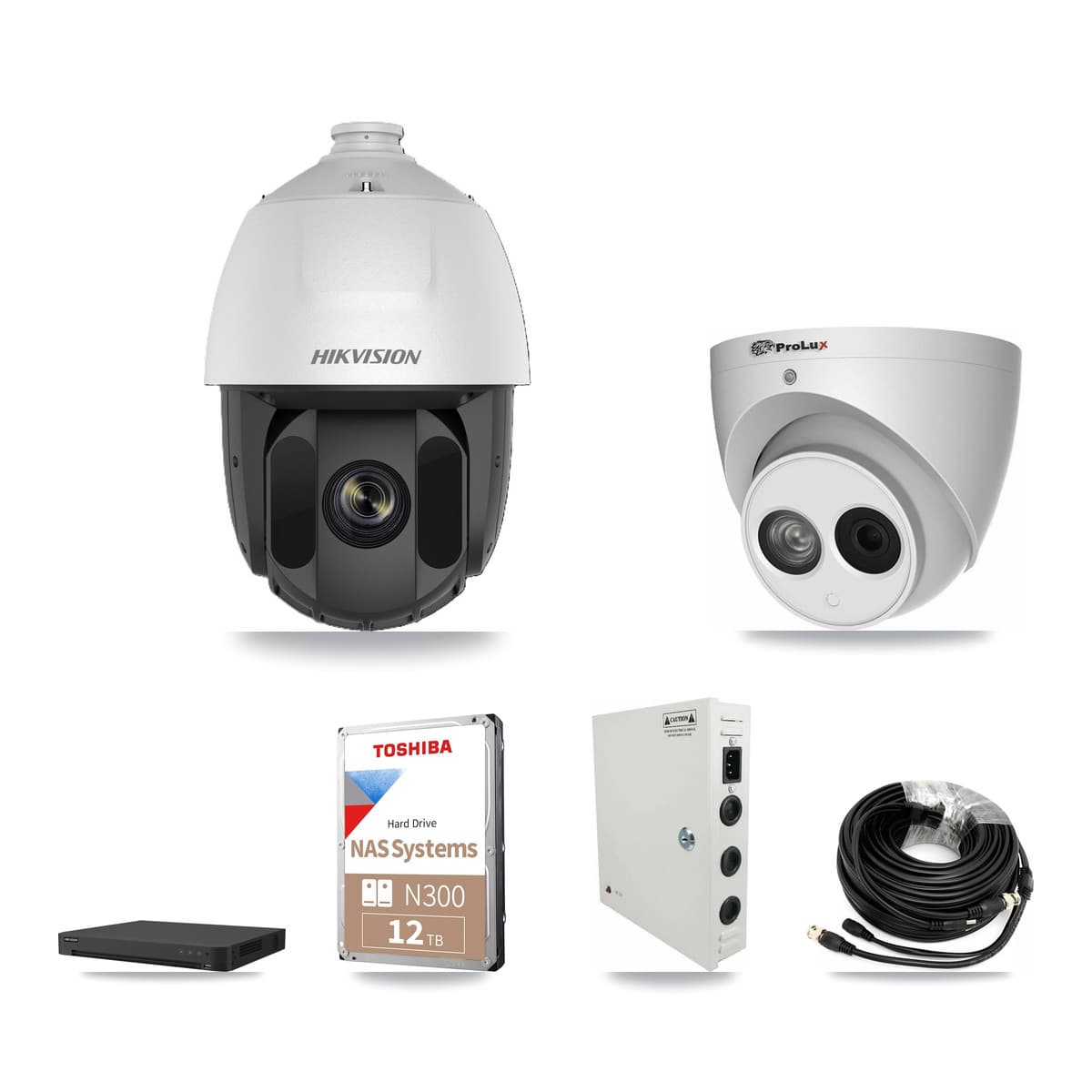 Hikvision & Prolux 32-Channel 2MP – 4MP CCTV Kit — 18 DS-2AE5225TI 2MP PTZ + 9 PXC-612C4W-A 4MP Turret Cameras + 2× 12TB Recording (IDS-7232HQHI Recorder) - Image 1