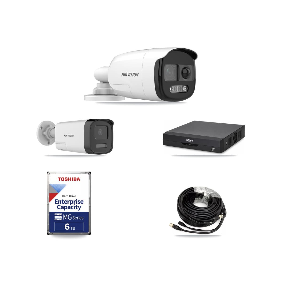 Hikvision & Dahua 4-Channel 5MP CCTV Kit — 1 DS-2CE12KF3T + 1 DS-2CE17K0T Bullet Cameras + 6TB Recording - Image 1