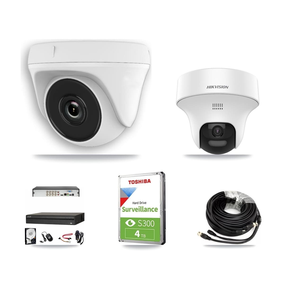 Hikvision & Dahua 8-Channel 2MP – 5MP CCTV Kit — 1 DS-2CE70K0T 5MP Turret + 3 White HDT-2MP-N20W 2MP Dome Cameras + 4TB Recording - Image 1