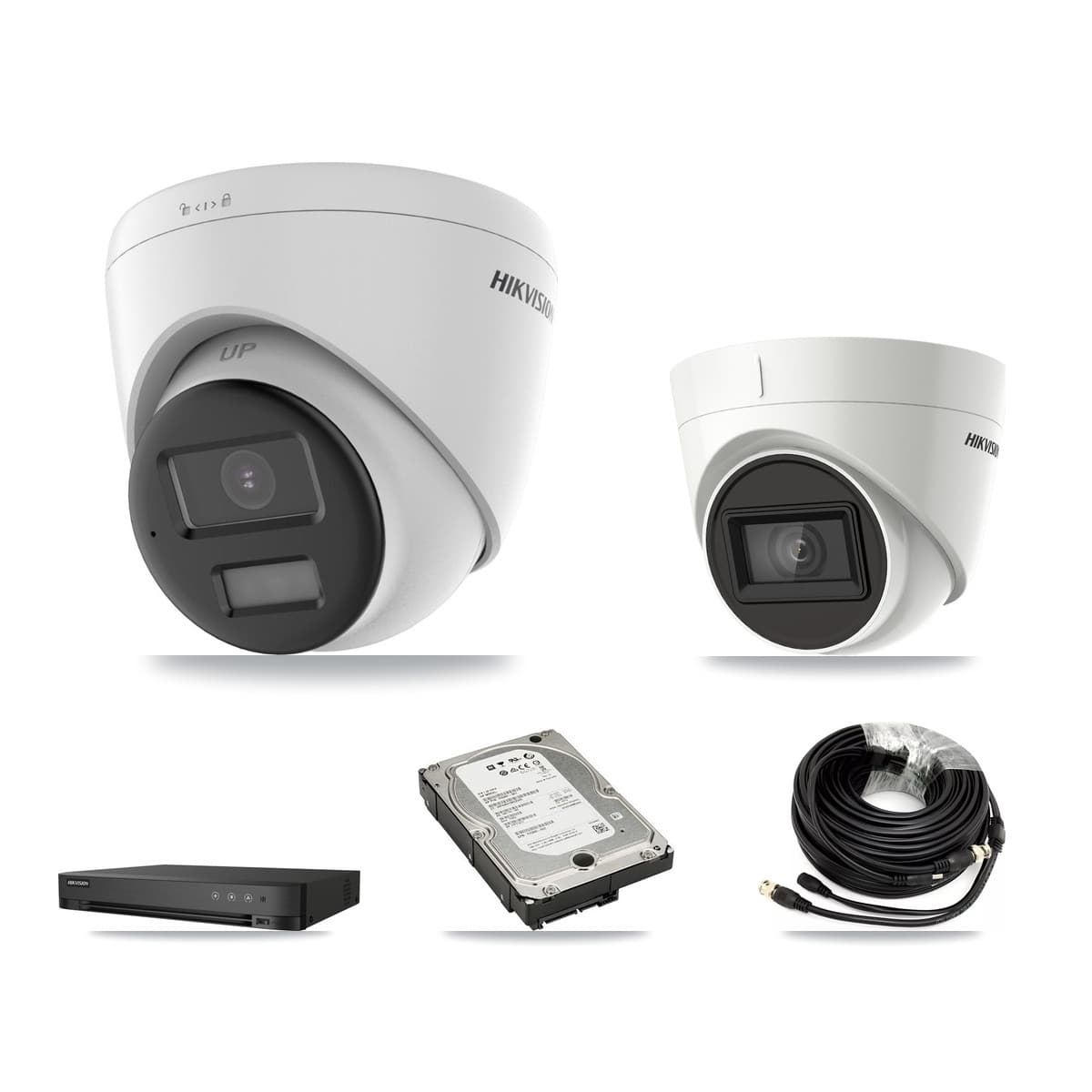 Hikvision 4-Channel 4K CCTV Kit — 1 DS-2CE78U0T + 1 DS-2CE78U1T Turret Cameras + 5TB Recording (IDS-7204HUHI Recorder)