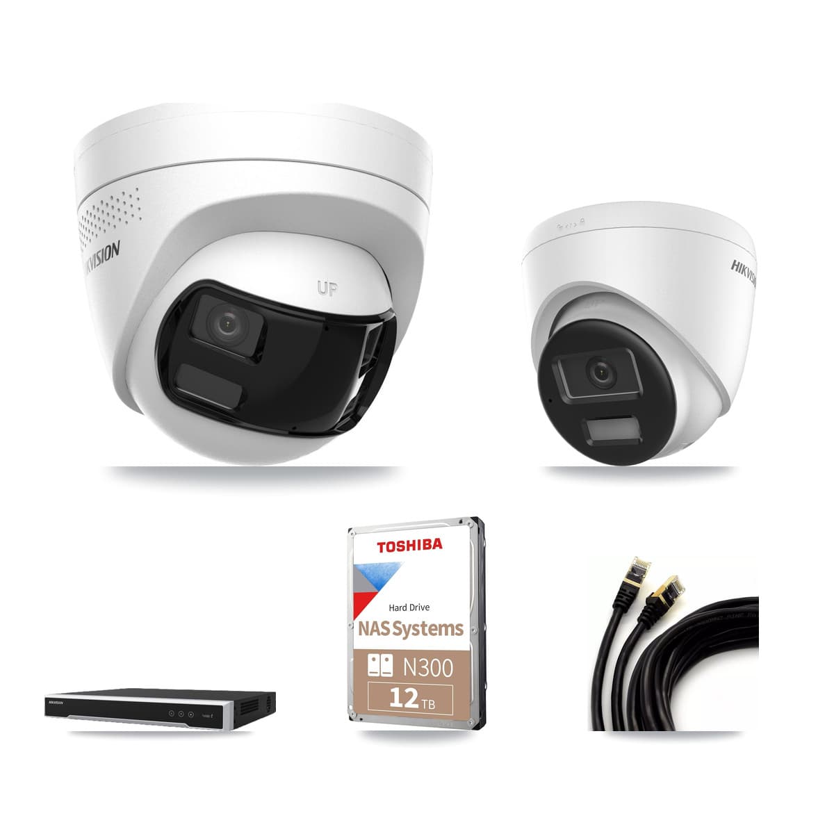 Hikvision 16-Channel 4K CCTV Kit — 1 DS-2CD1383G2 + 15 DS-2CD1383G2P Turret Cameras + 2× 12TB Recording