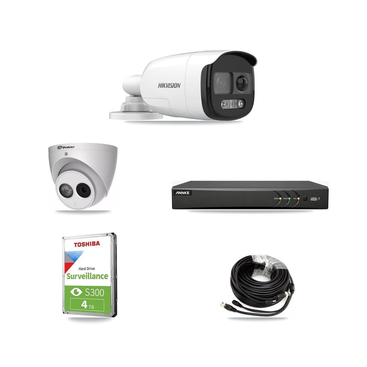4-Channel 4MP – 5MP CCTV Kit — 1 DS-2CE12KF3T 5MP Bullet + 1 PXC-612C4W-A 4MP Turret Cameras + 4TB Recording (AN-DV4-8MP Recorder)