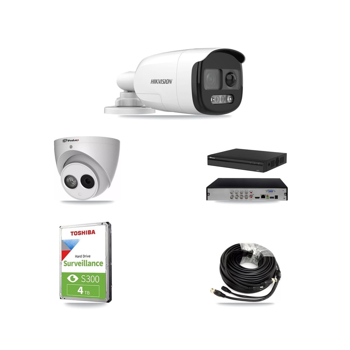 Hikvision & Prolux 8-Channel 4MP – 5MP CCTV Kit — 1 DS-2CE12KF3T 5MP Bullet + 1 PXC-612C4W-A 4MP Turret Cameras + 4TB Recording (PXD-5108HS Recorder) - Image 1