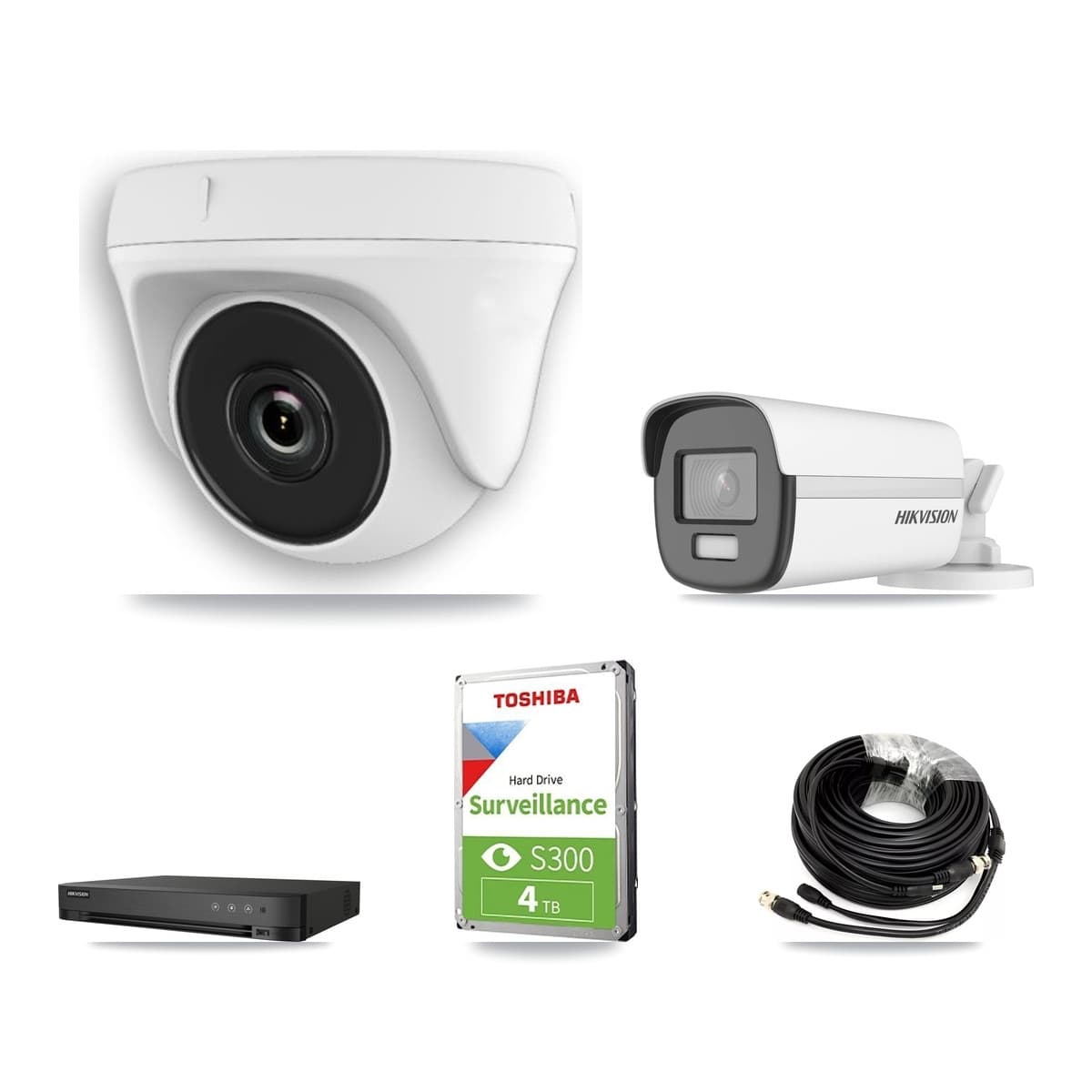 Hikvision 4-Channel 2MP – 4K CCTV Kit — 1 4K Bullet + 2 White 2MP Dome Cameras + 4TB Recording (IDS-7204HUHI Recorder) - Image 1